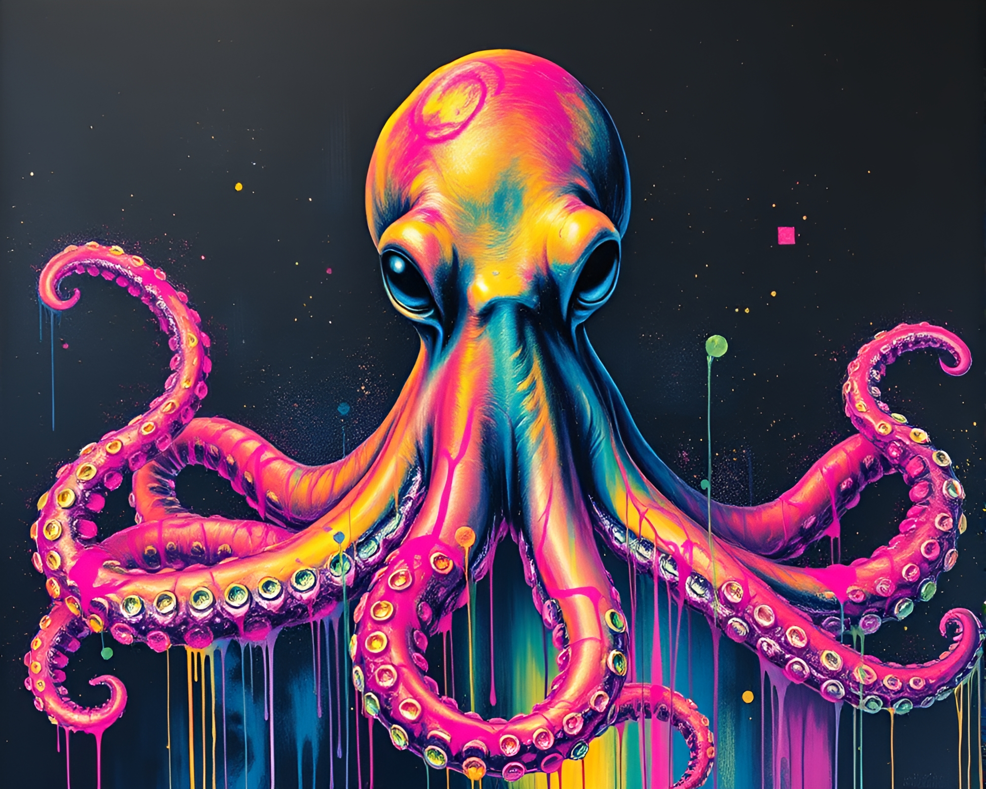 Retro Octopus Surrounded by Spray Paint Drips – free AI stock image