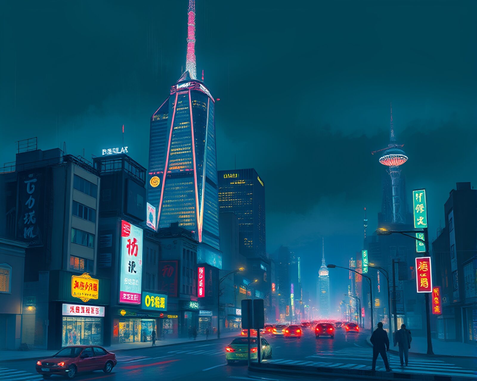 Digital pastel drawing of glowing basilisk in urban chaos