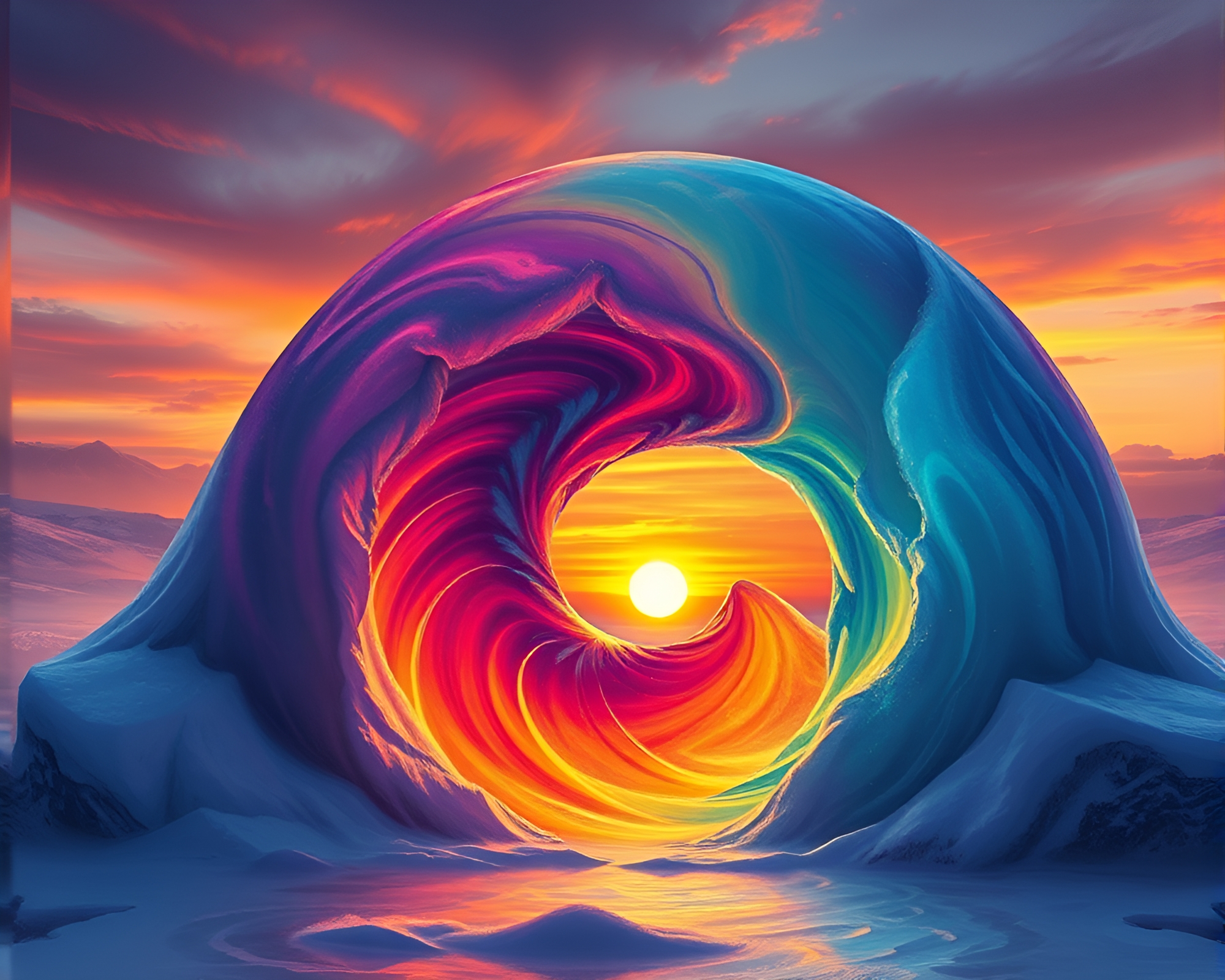 Twisting Vortex in Glass Igloo at Sunset – free AI stock image
