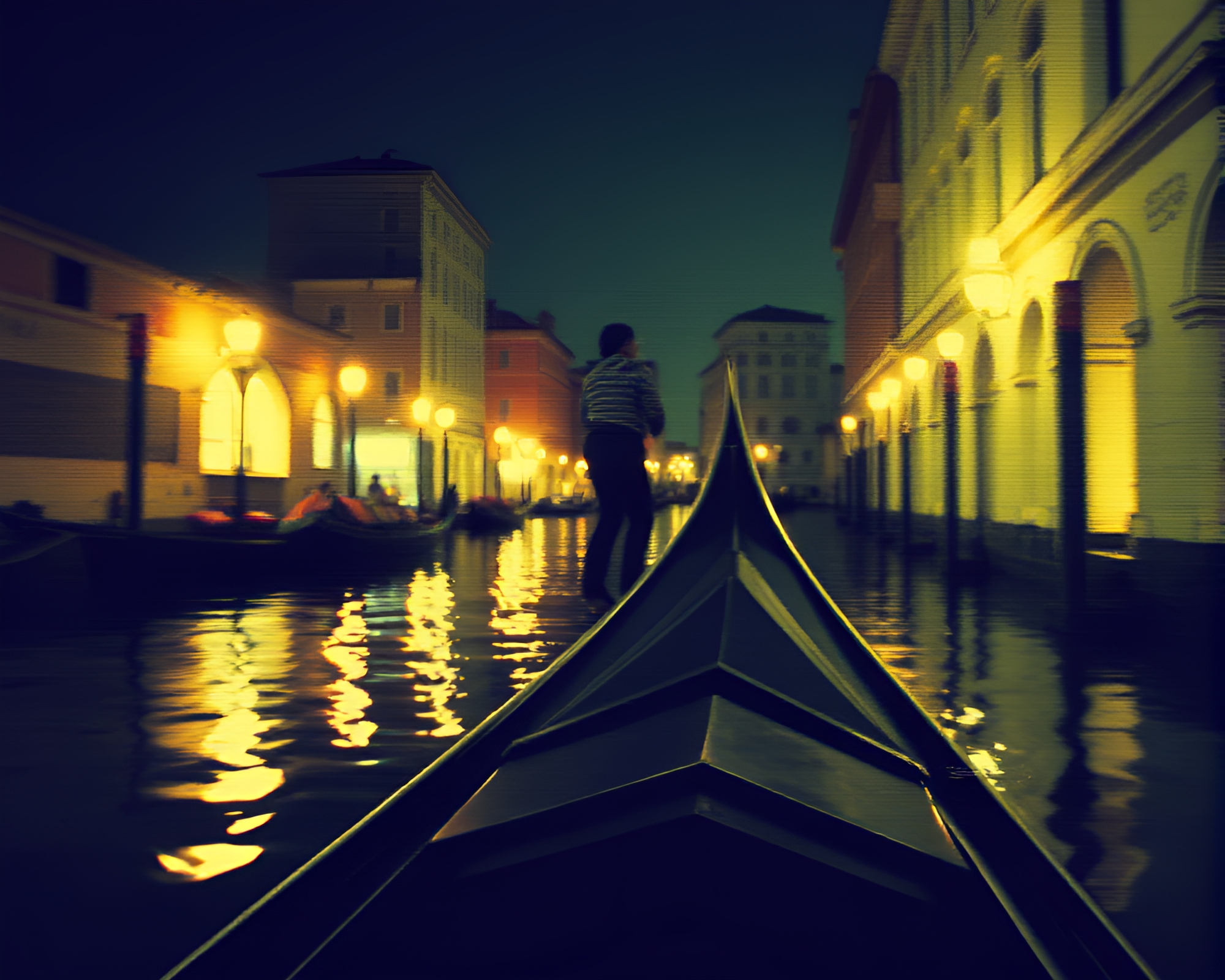 Venetian Gondola in Digital Noise: Shadows of Fantasy – free AI stock image