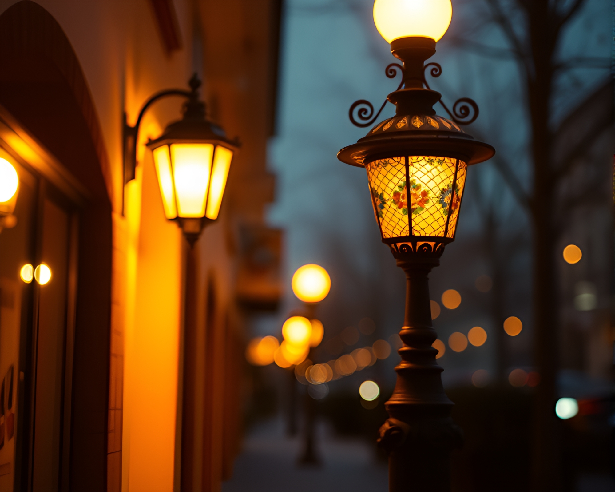 Halftone Grid Cloisonné Vase Illuminated by Streetlamp Glow – free AI stock image