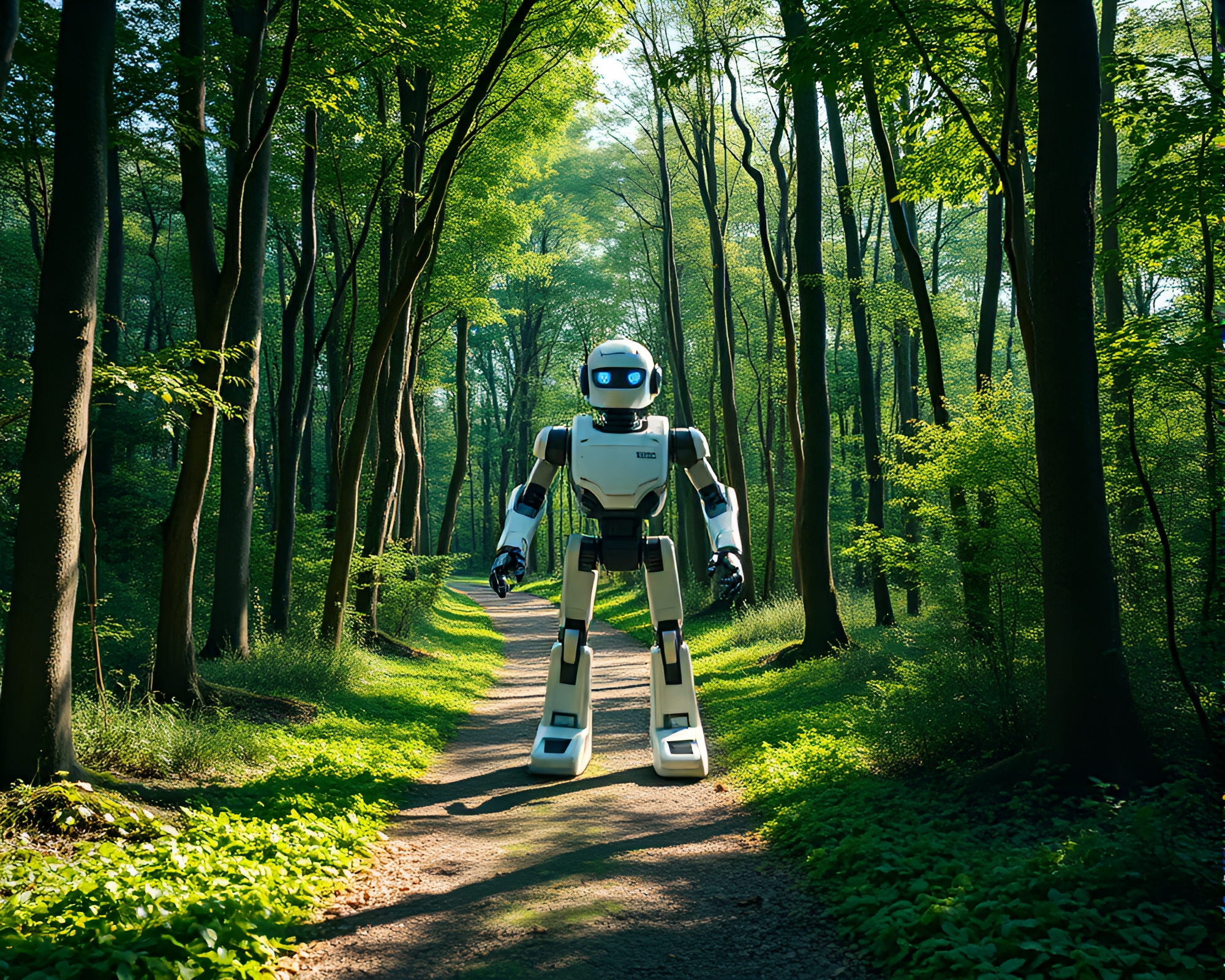 Enchanted Forest Robot in Center Composition – free AI stock image