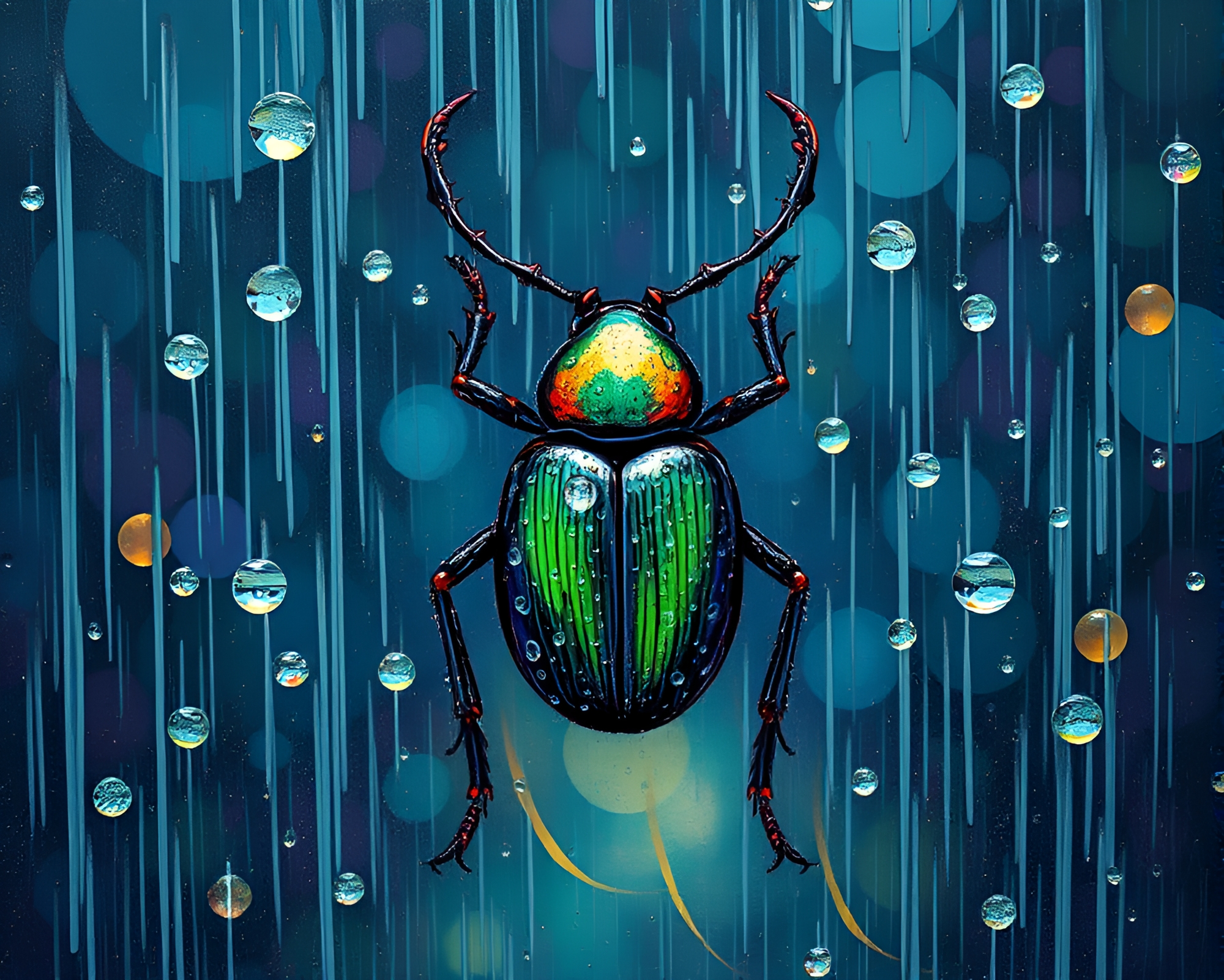 Beetle in Kaleidoscope Rain Droplets Palette Knife Painting – free AI stock image