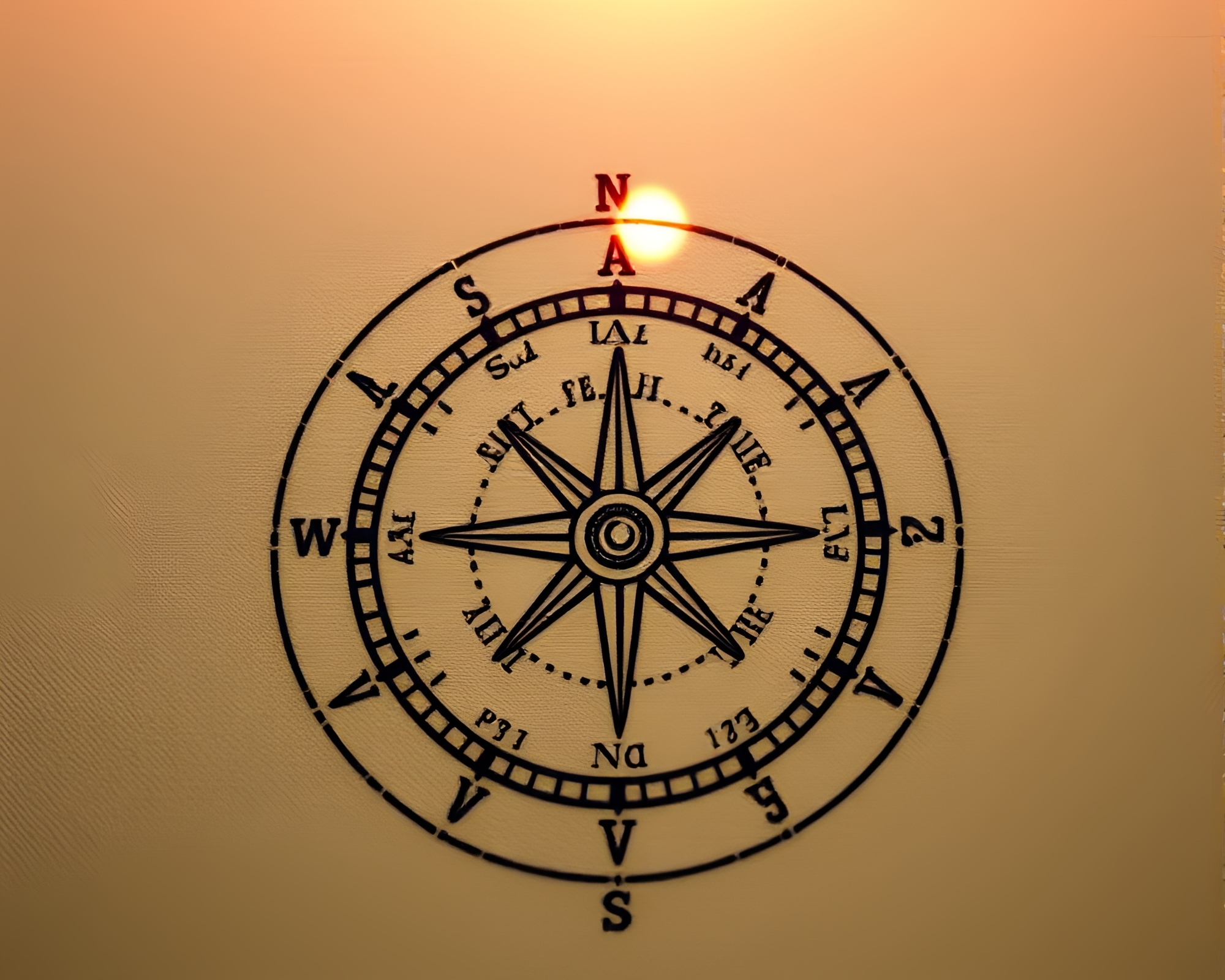 Antique Compass Stitched Pattern Sunrise Glow – free AI stock image