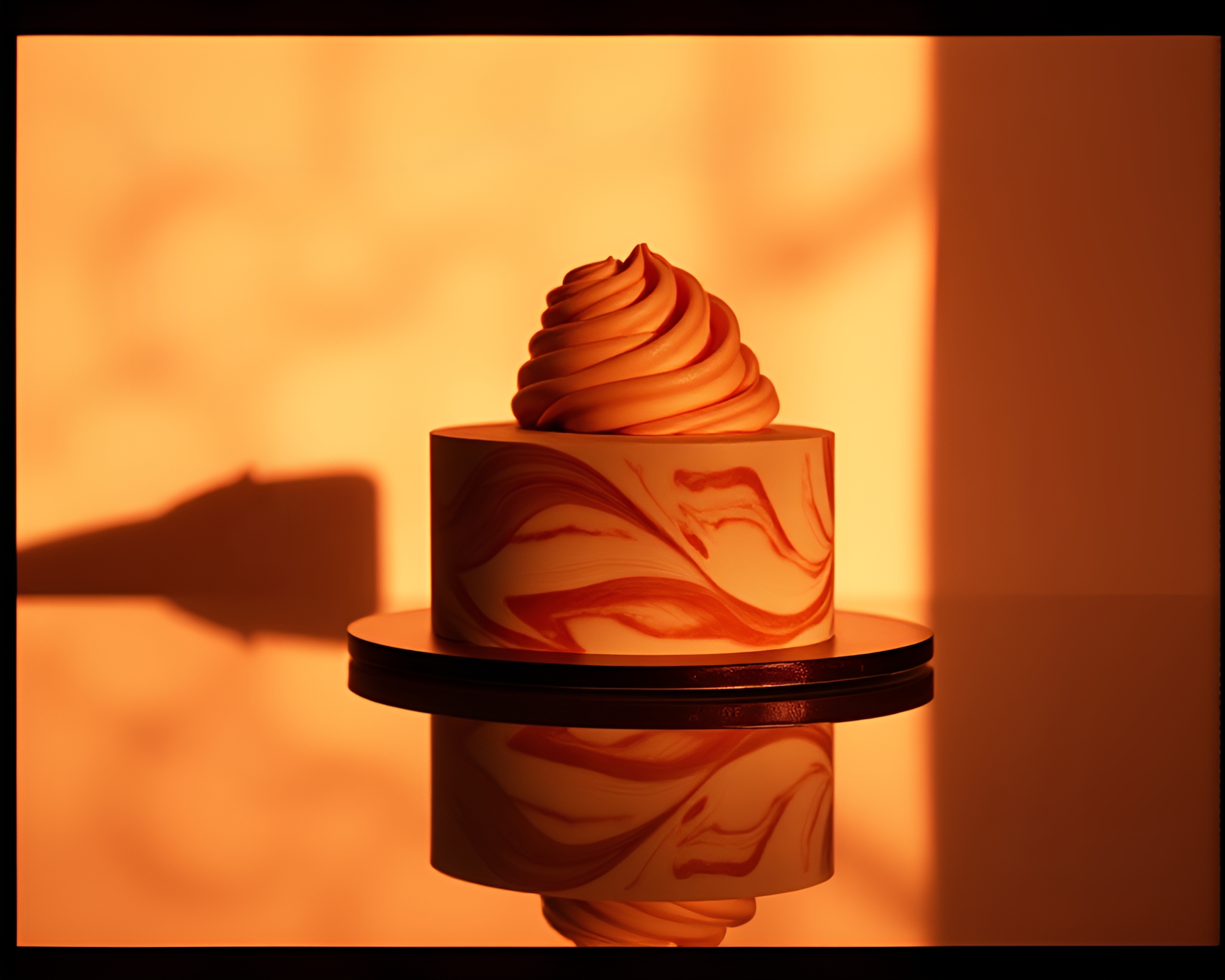 Ethereal Marbled Cake Reflection Silhouette – free AI stock image