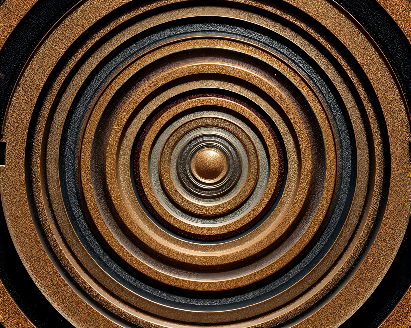 Shimmering metallic concentric circles in Escher tessellation style