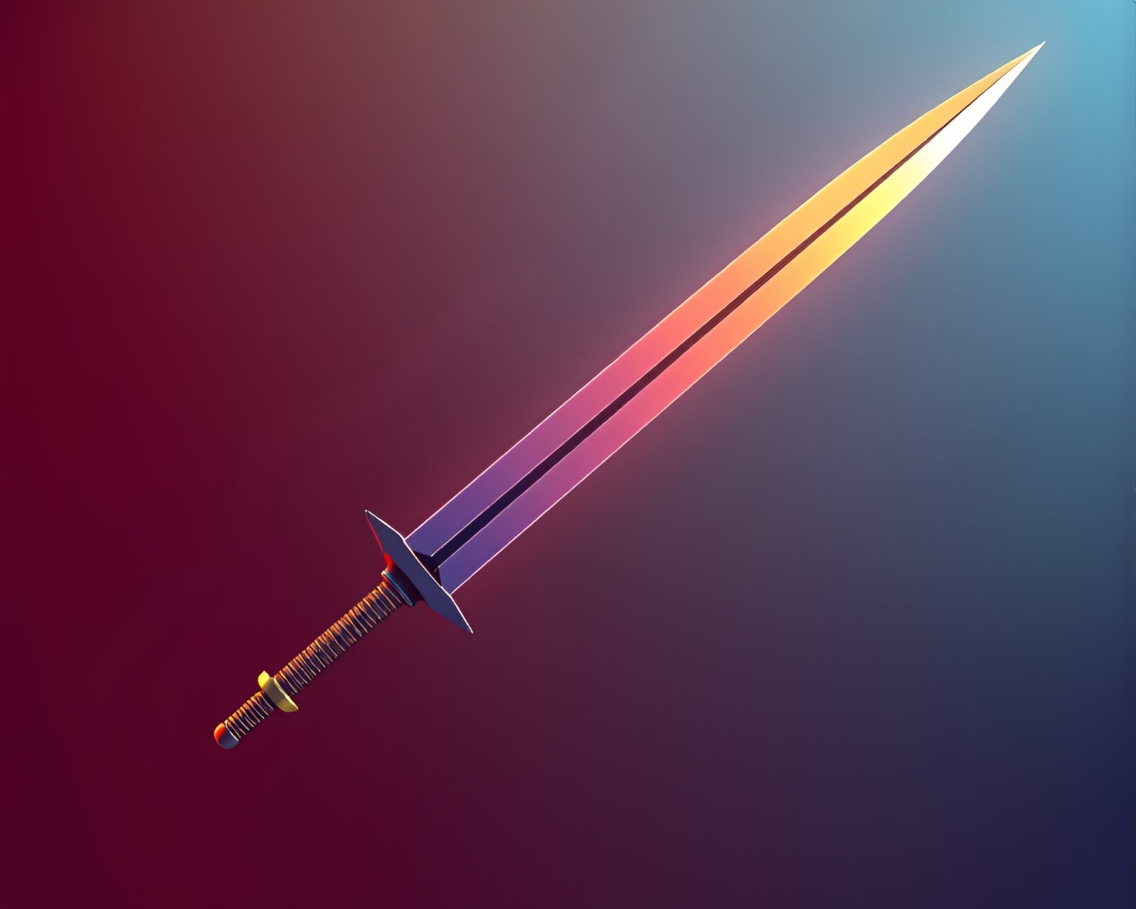 Magical sword surrounded by gradient light in dramatic angle