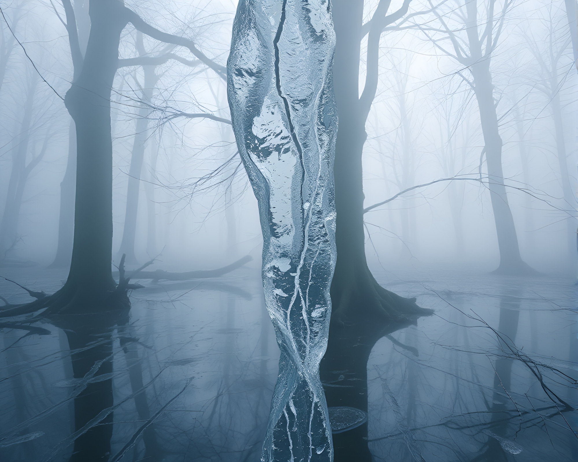 Mystical Ice Grove: Holographic Reflection Crack – free AI stock image