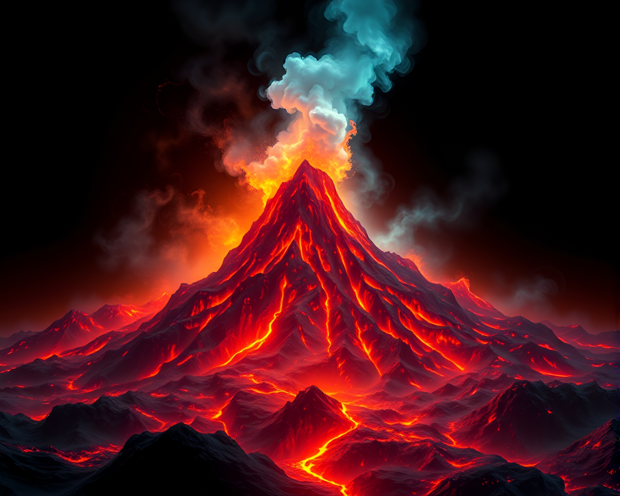Fractal Volcanic Island in 16-Bit Style – free AI stock image