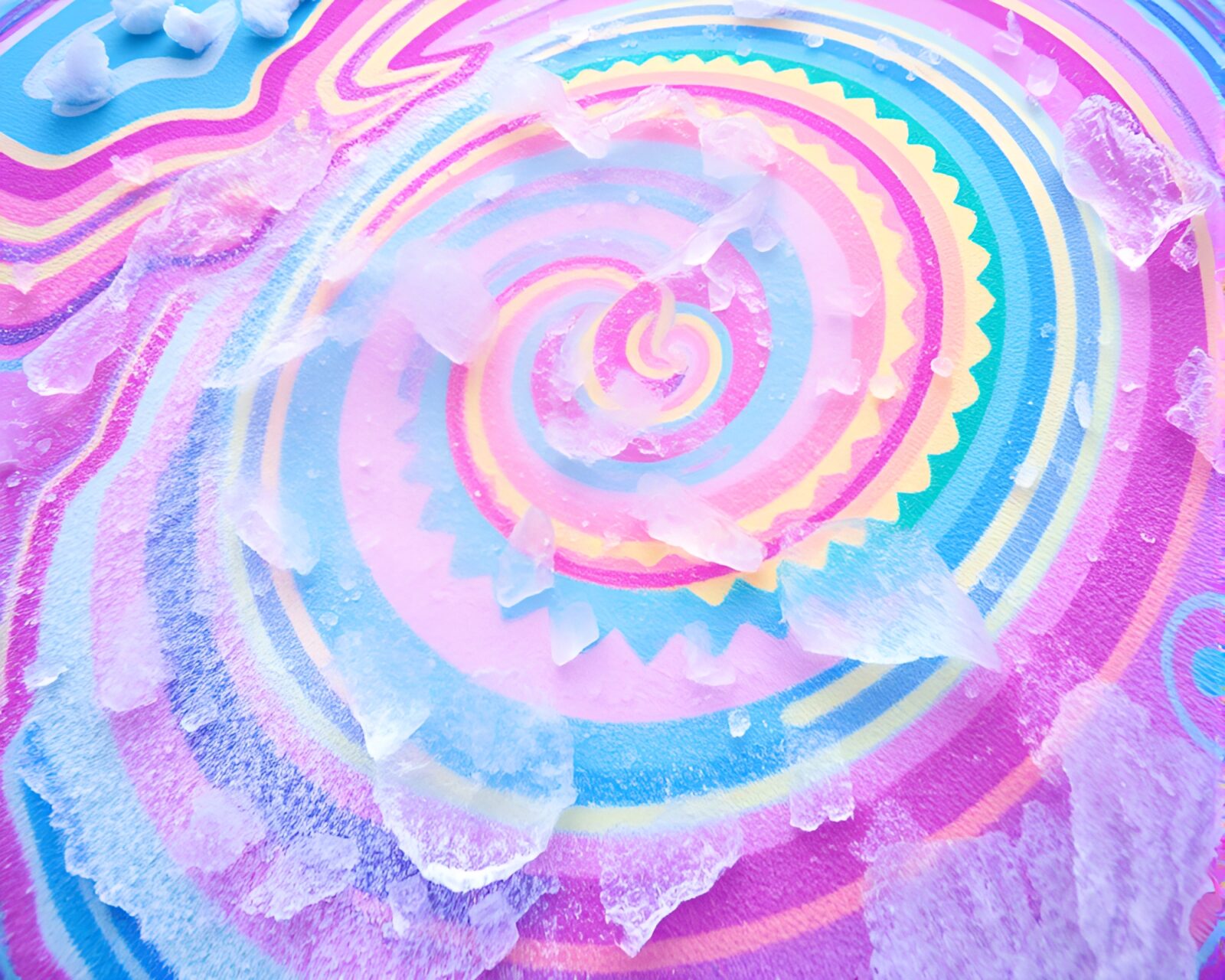 Vibrant swirls of ice crystals in pastel graffiti hues
