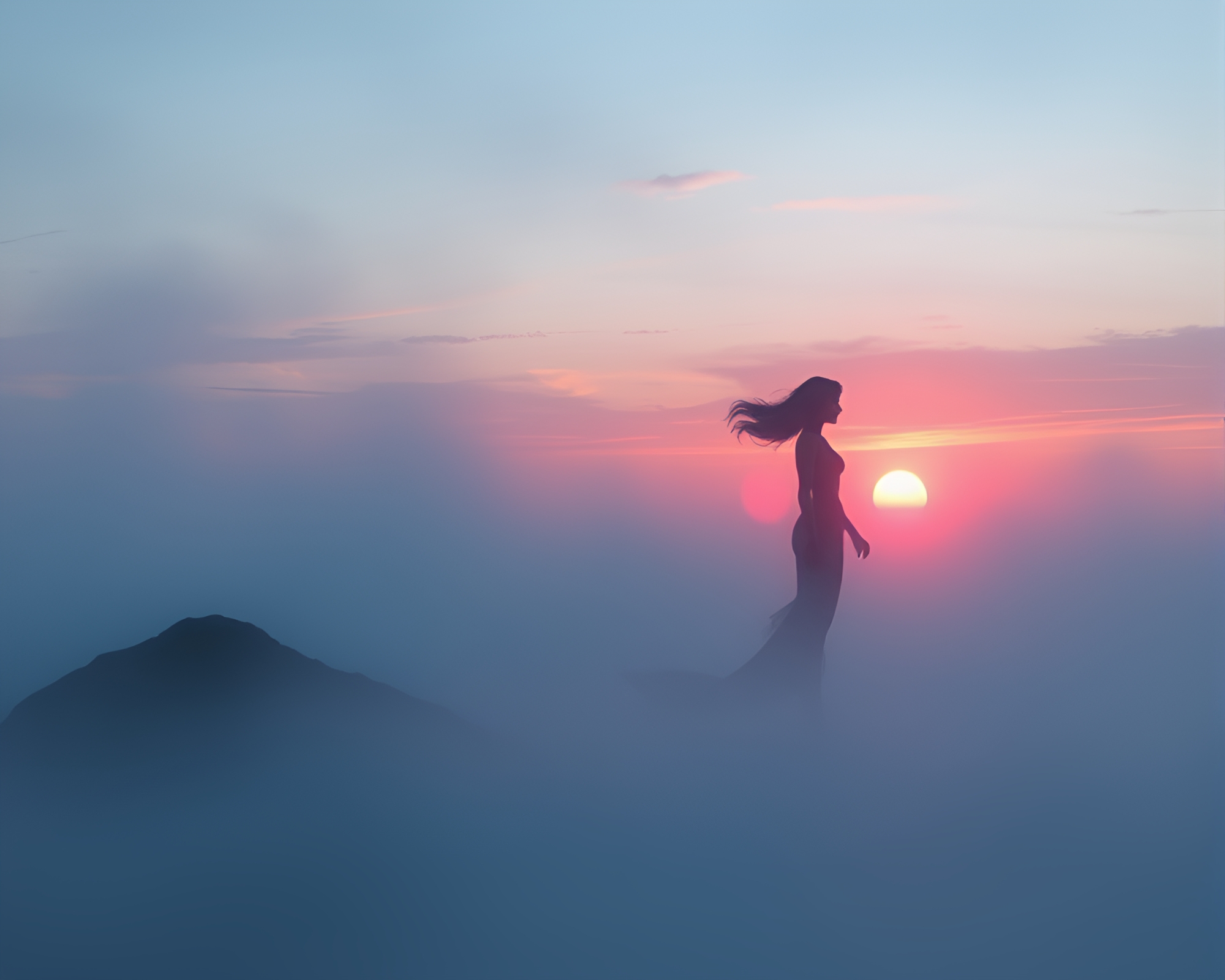 Mermaid in Sunrise Mist – free AI stock image