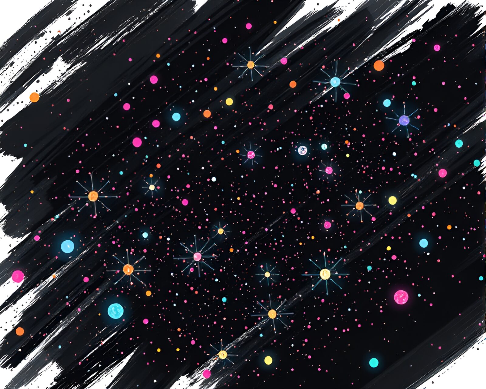 Halftone style image of nanobots swirling in vibrant chaos