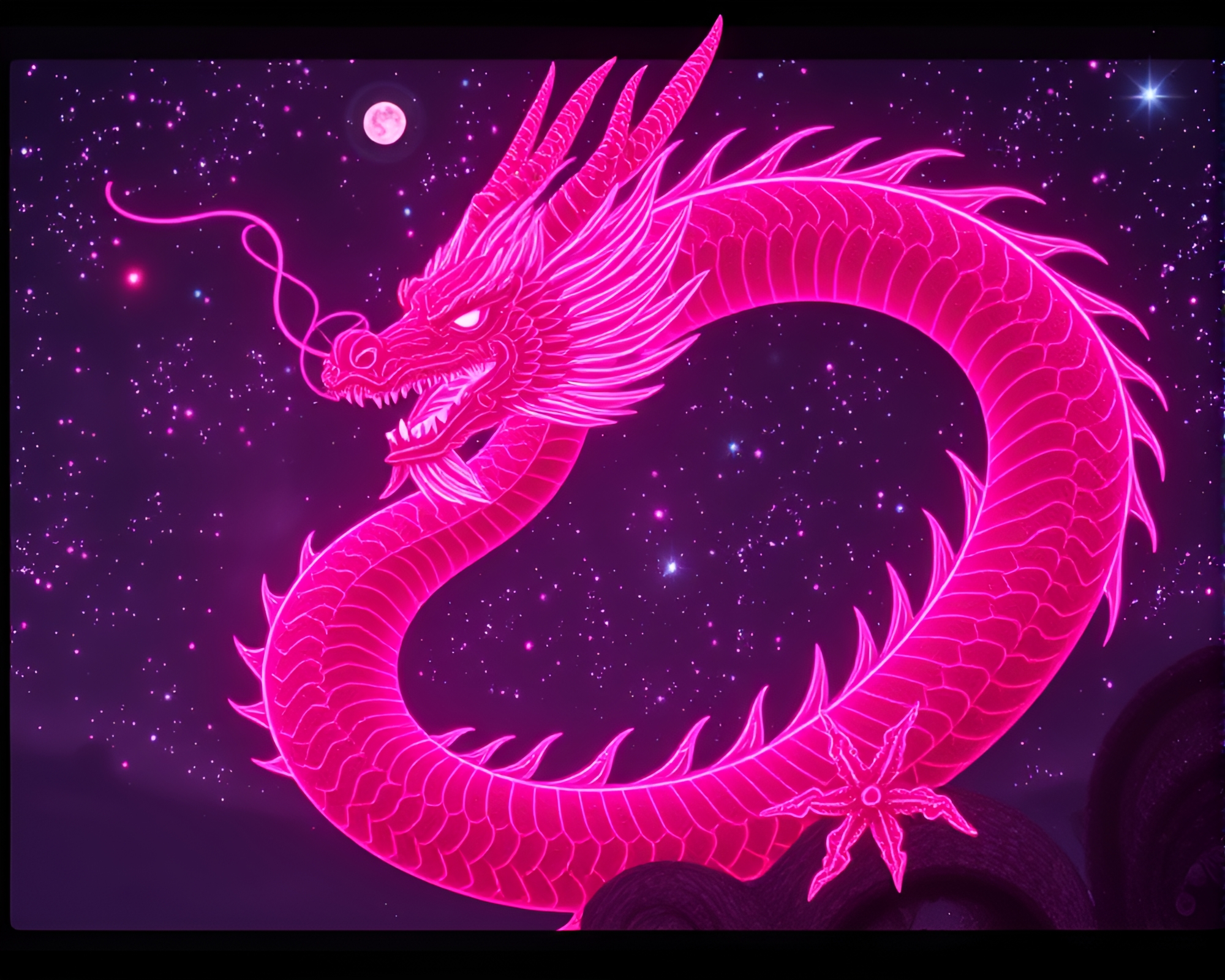 Majestic Celestial Dragon in Magenta Skies – free AI stock image