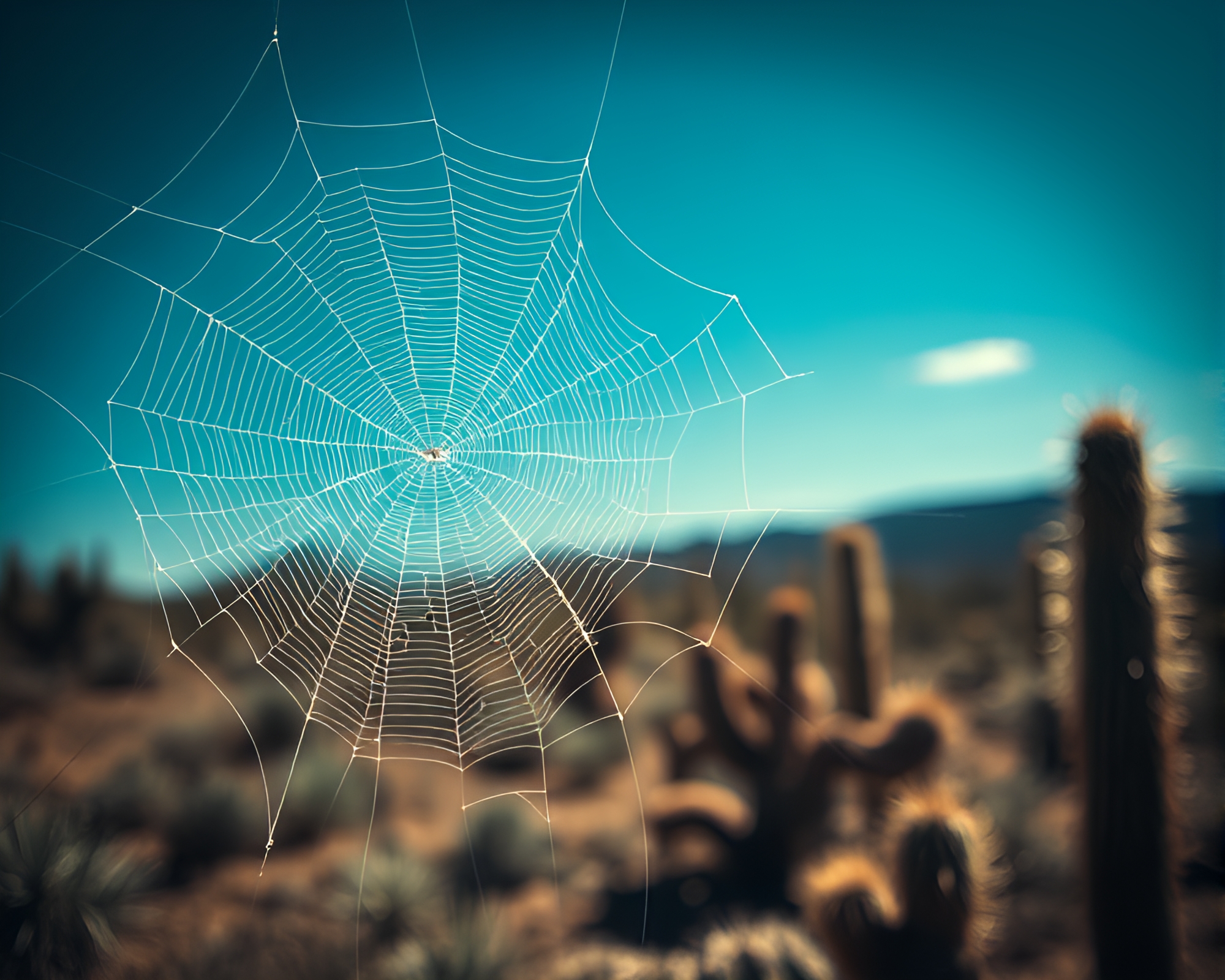 Desert Cactus Enveloped in Cobweb Strands – free AI stock image