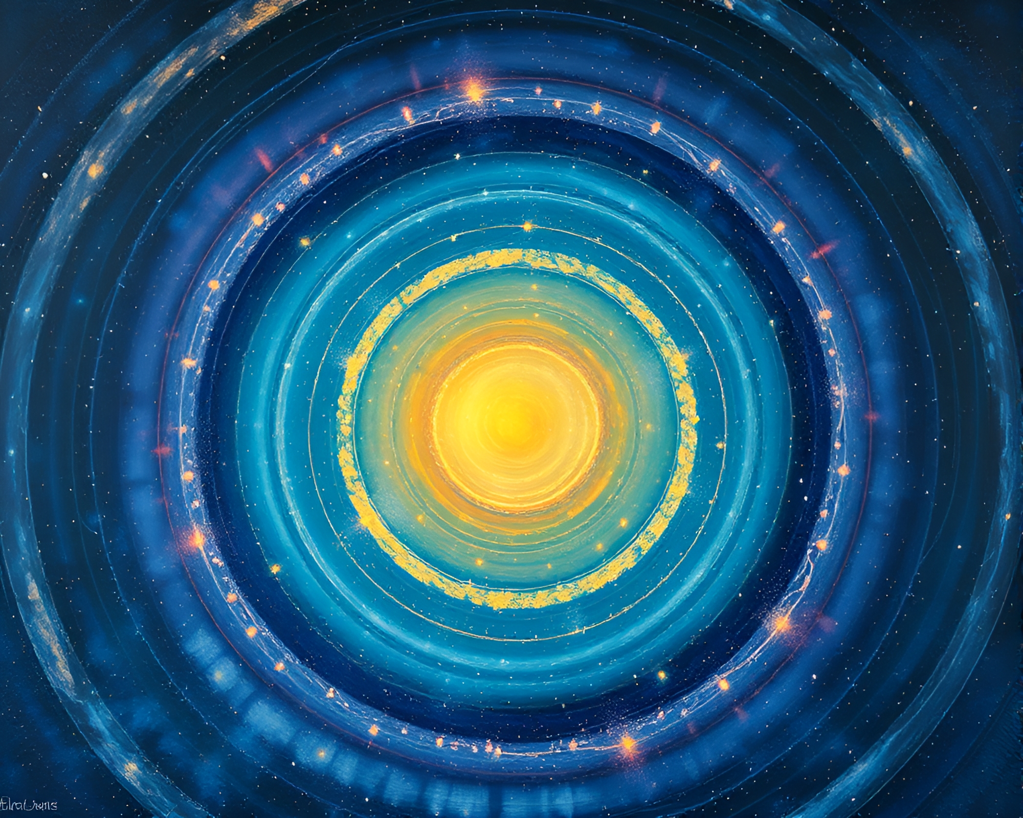 Radiant Sky Garden with Fresco Circle Design – free AI stock image