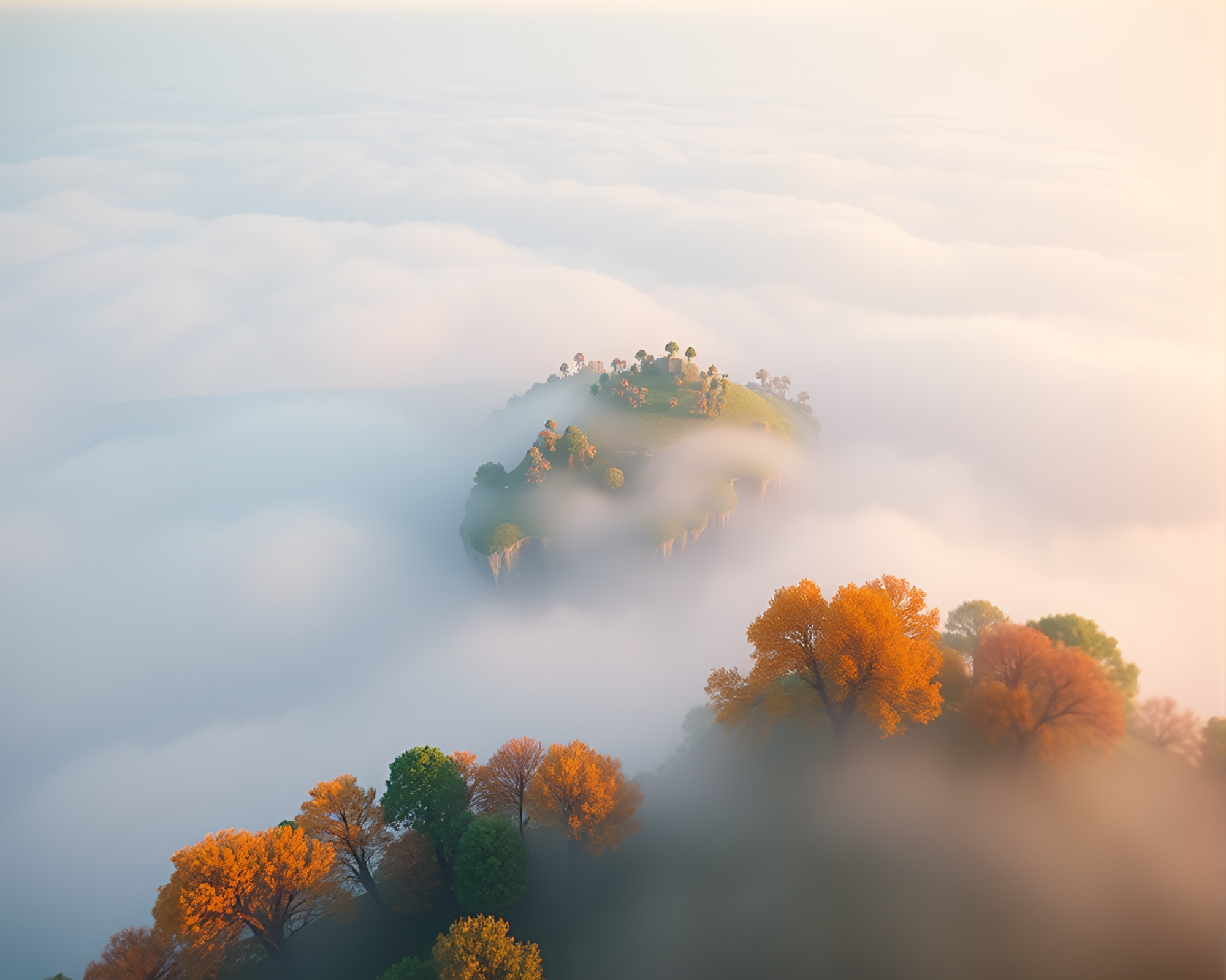 Misty Voxel Floating Island Panorama – free AI stock image