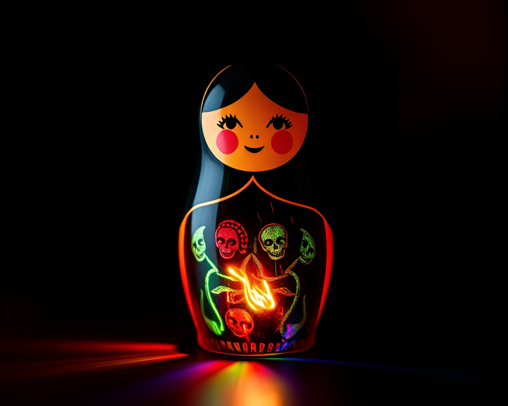 Rainbow Matryoshka LED Light Art Composition – free AI stock image