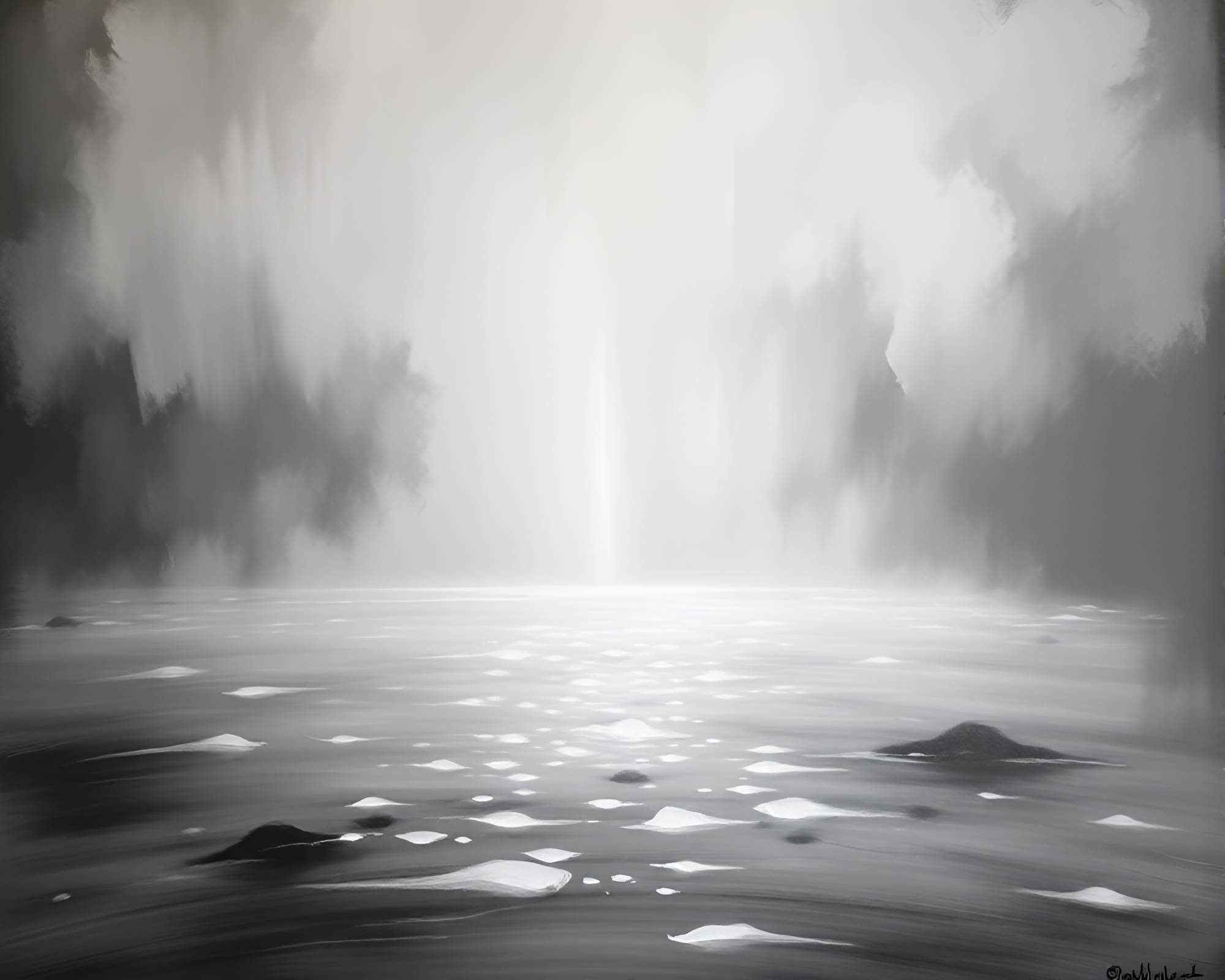 Misty Savage River Mural with Backscatter Flare – free AI stock image