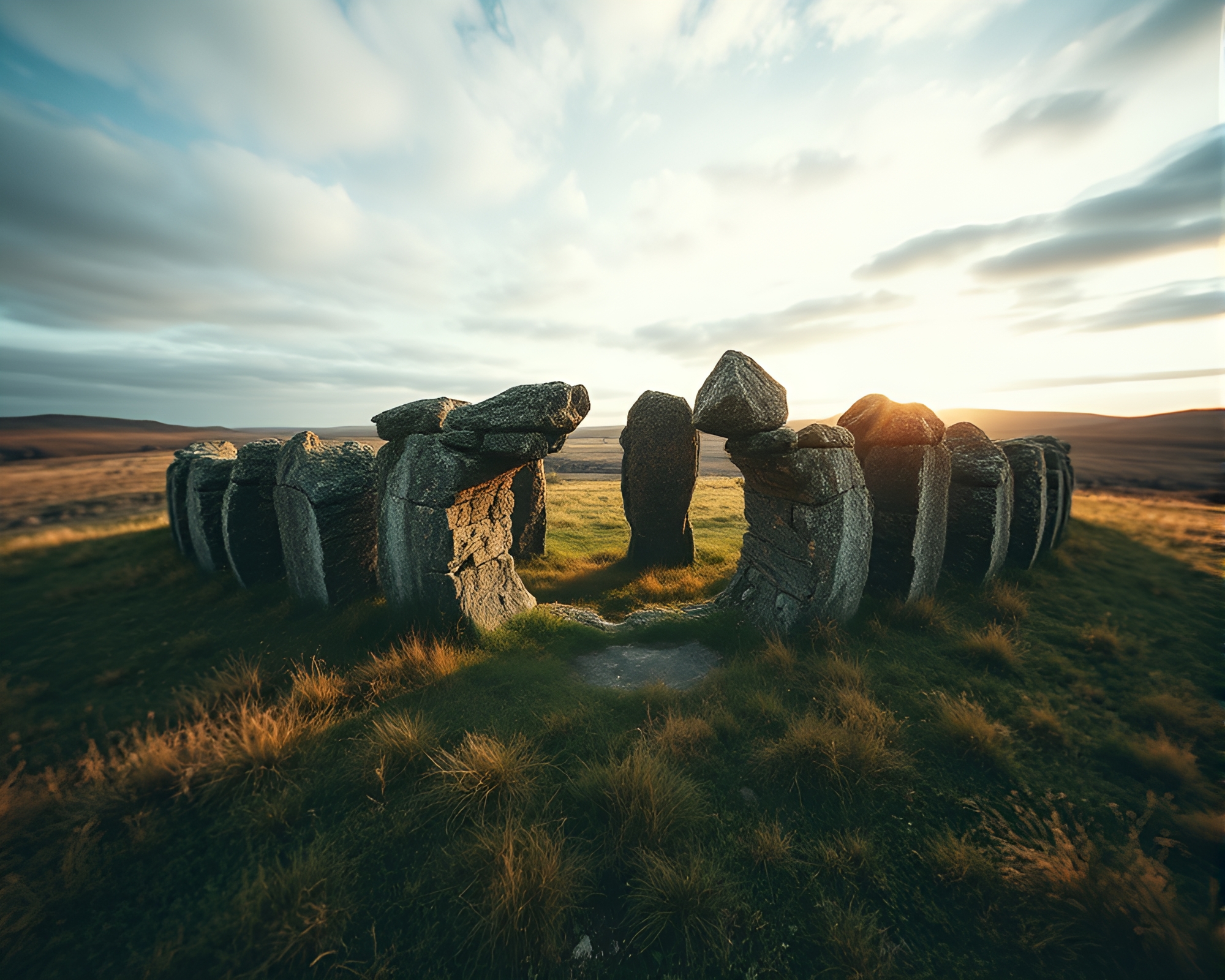 Ancient Stone Circle under Double Exposure Sky – free AI stock image