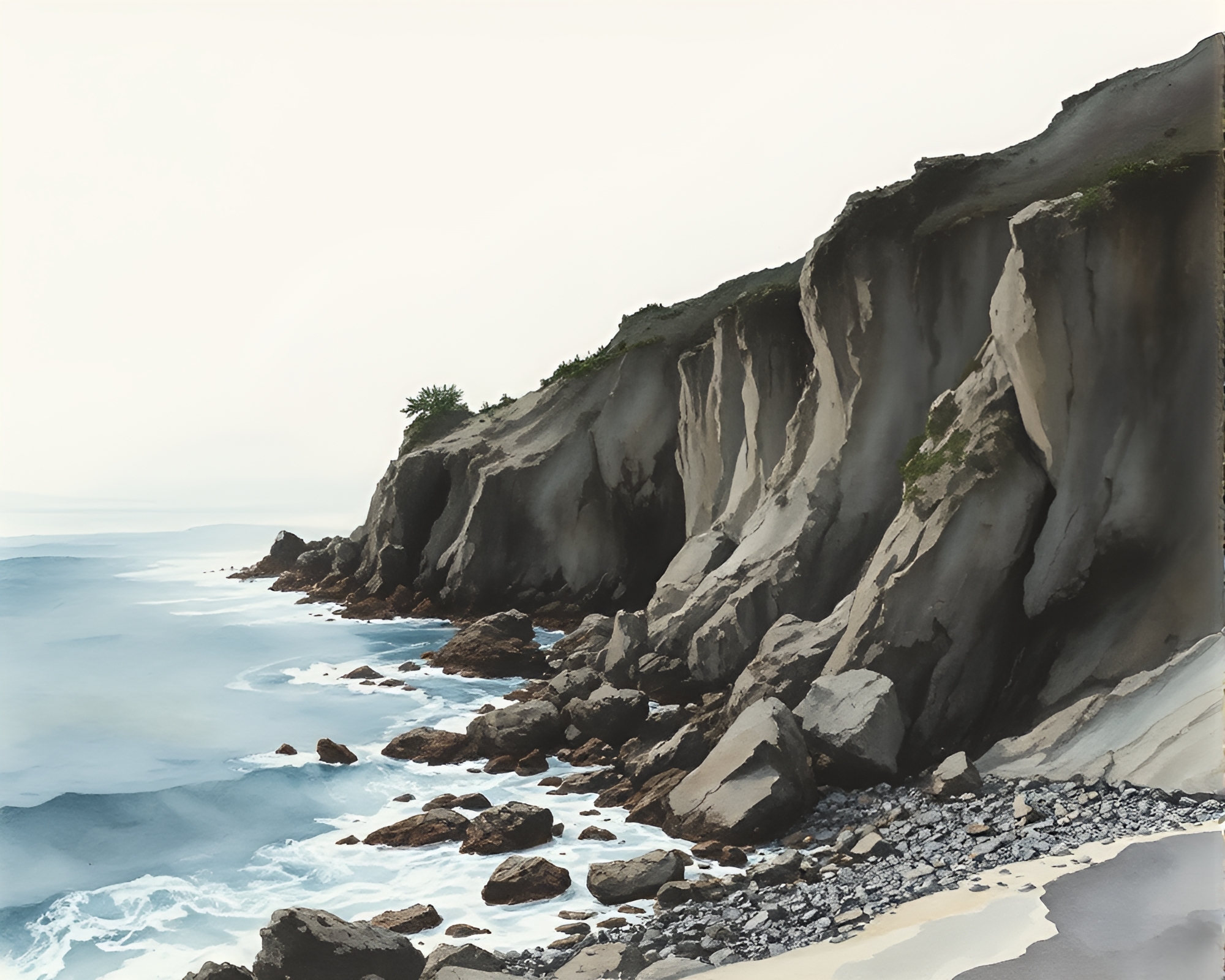 Ink Wash Drips on Rocky Coastline – free AI stock image