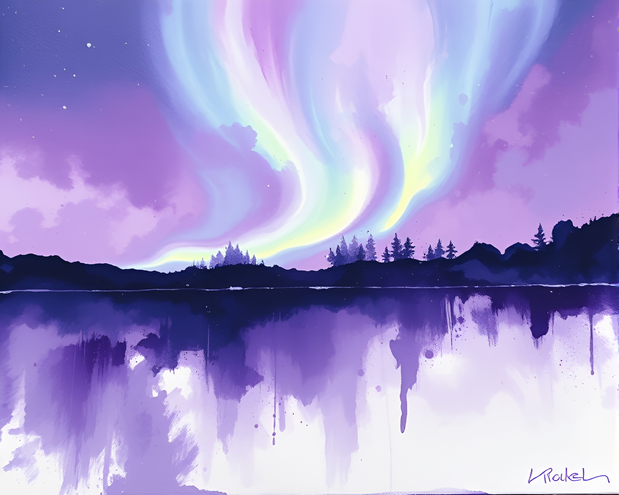 Aurora Borealis Ink Splashes in Lavender Twilight – free AI stock image