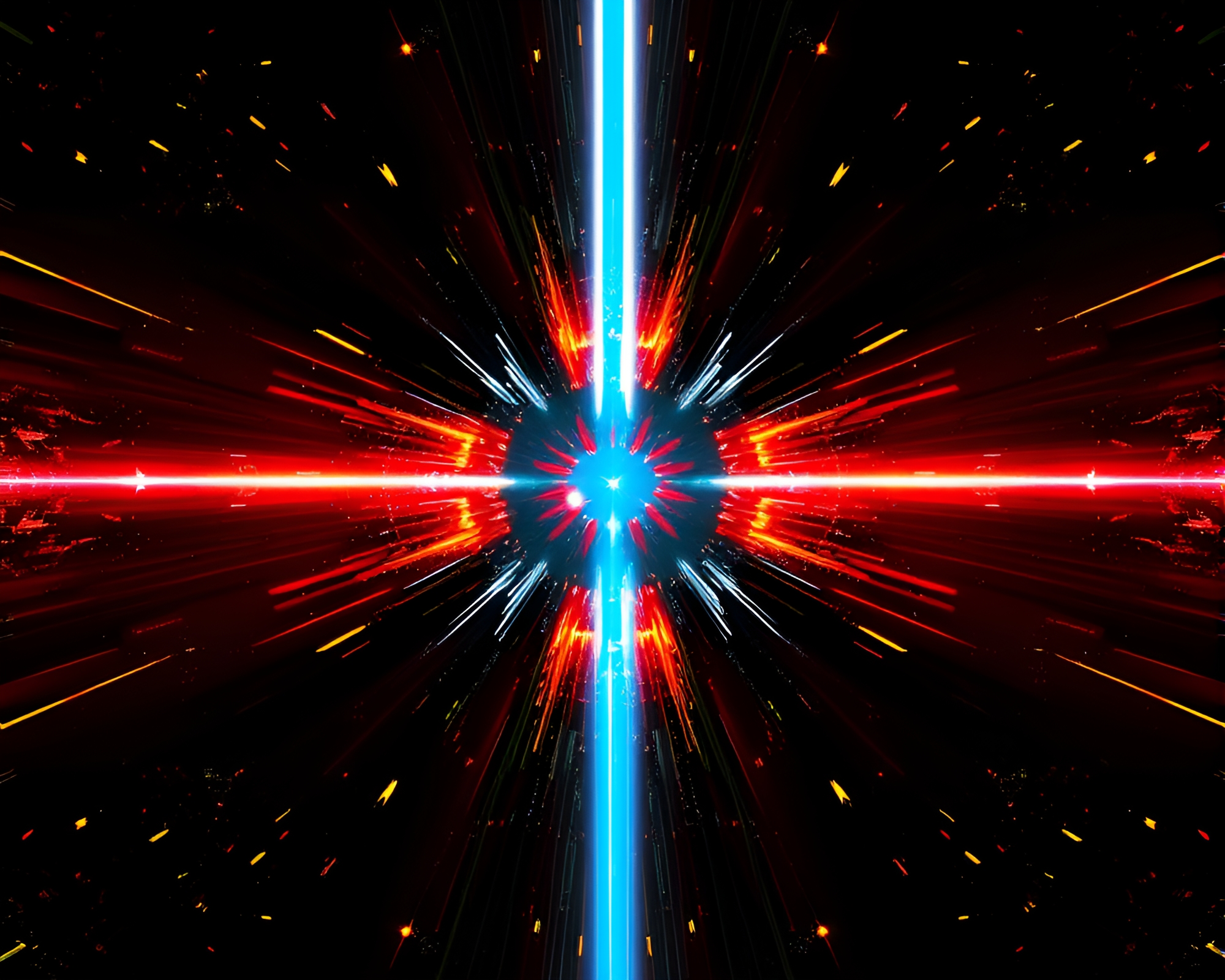 Symmetrical Laser Sword Battle with Splatter Art Style – free AI stock image