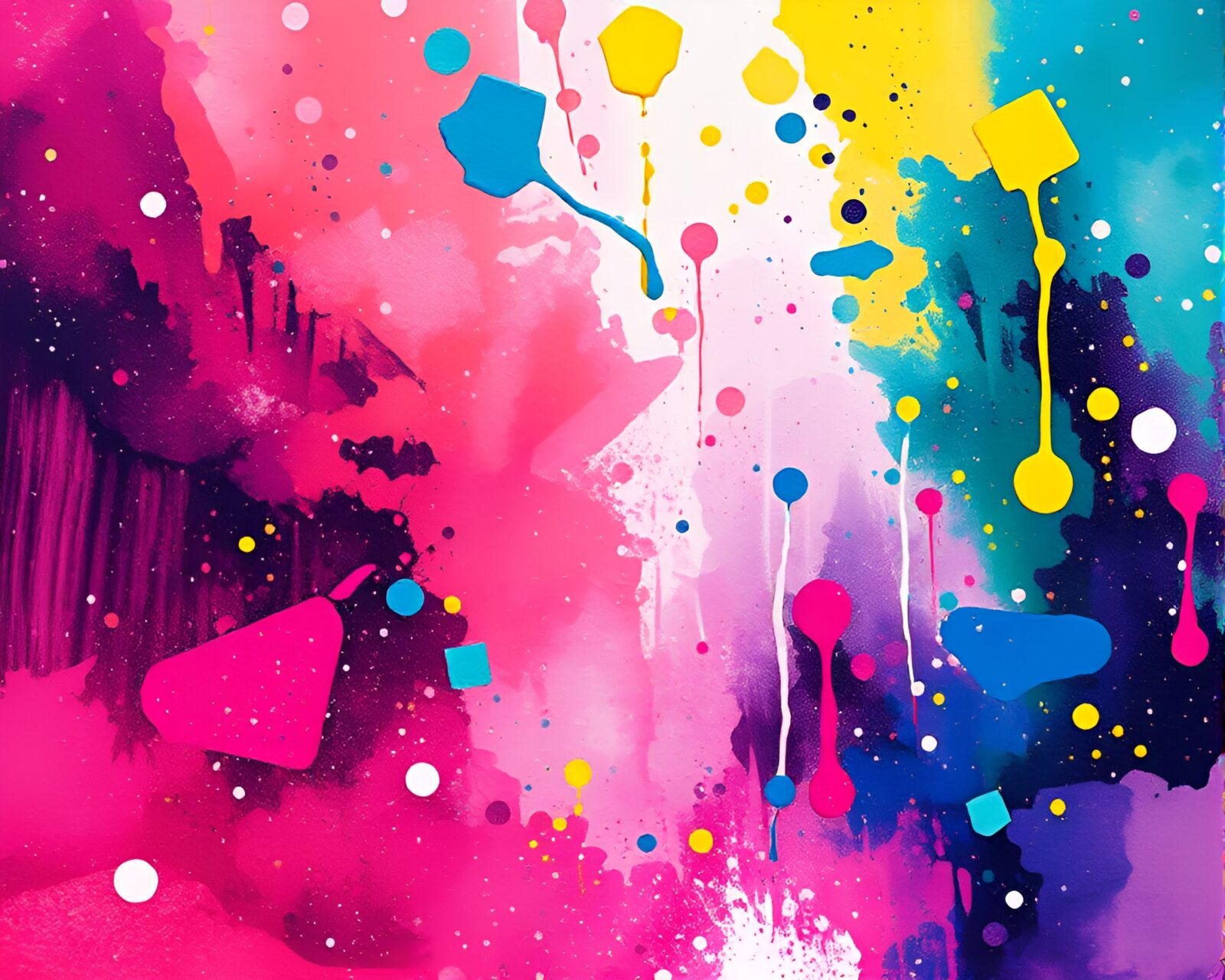 Fantasy art of a floating crystal surrounded by paint splatter palette border