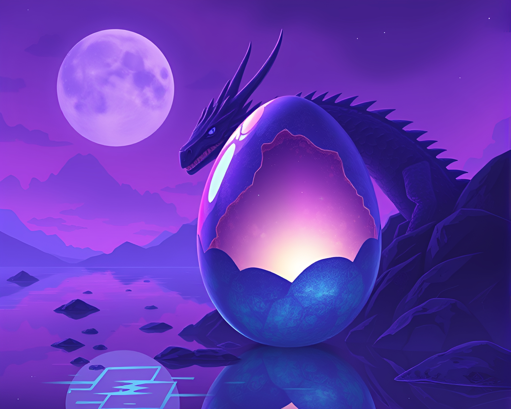 Futuristic Dragon Egg Reflection in Twilight Purple Tones – free AI stock image