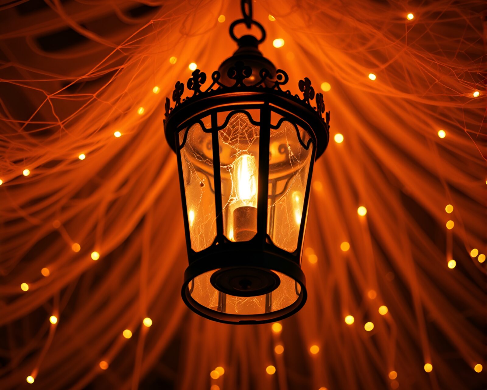 Glowing neon crown intertwined with delicate cobweb strands