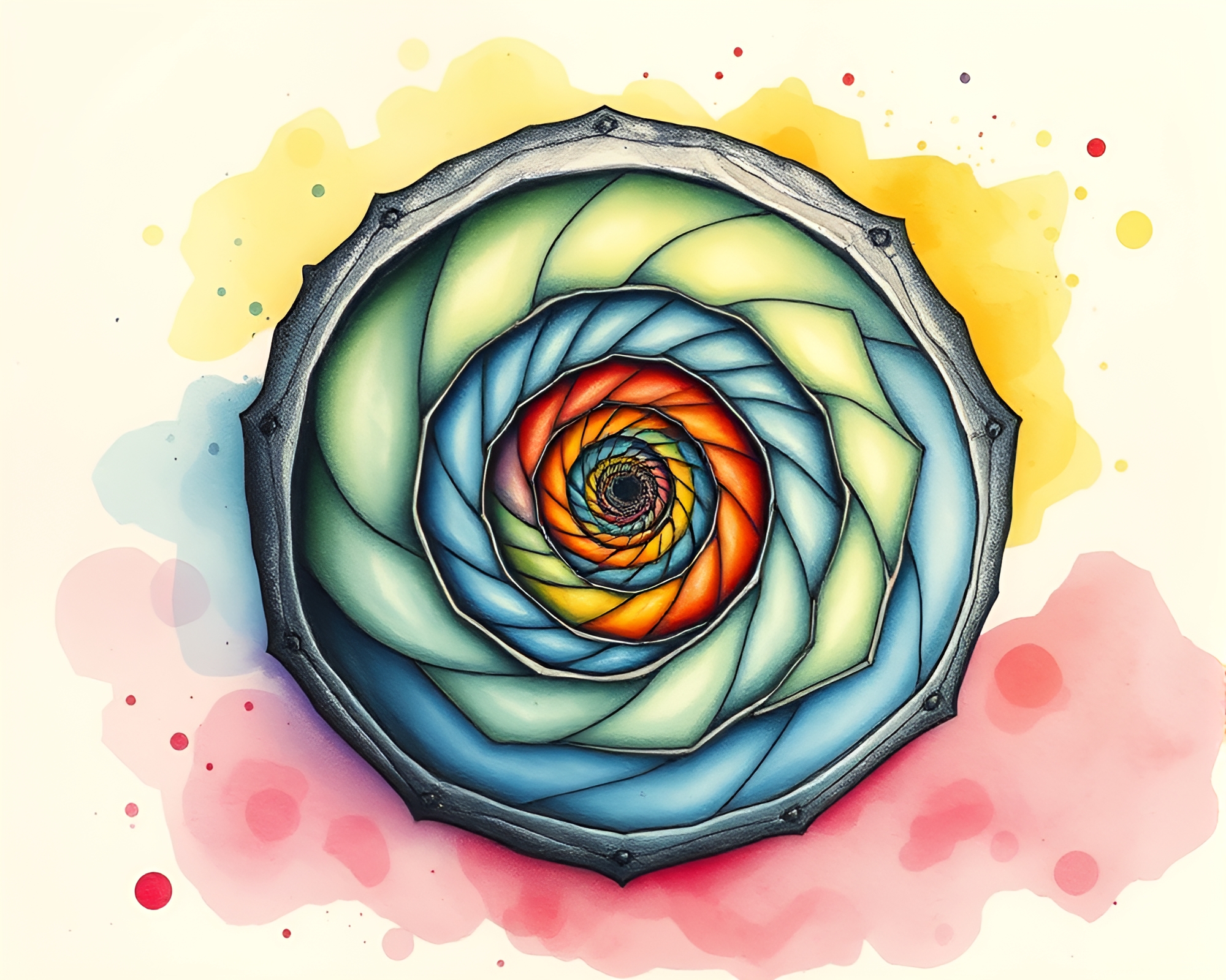 Enchanted Shield in Fibonacci Spiral Ink Wash Composition – free AI stock image