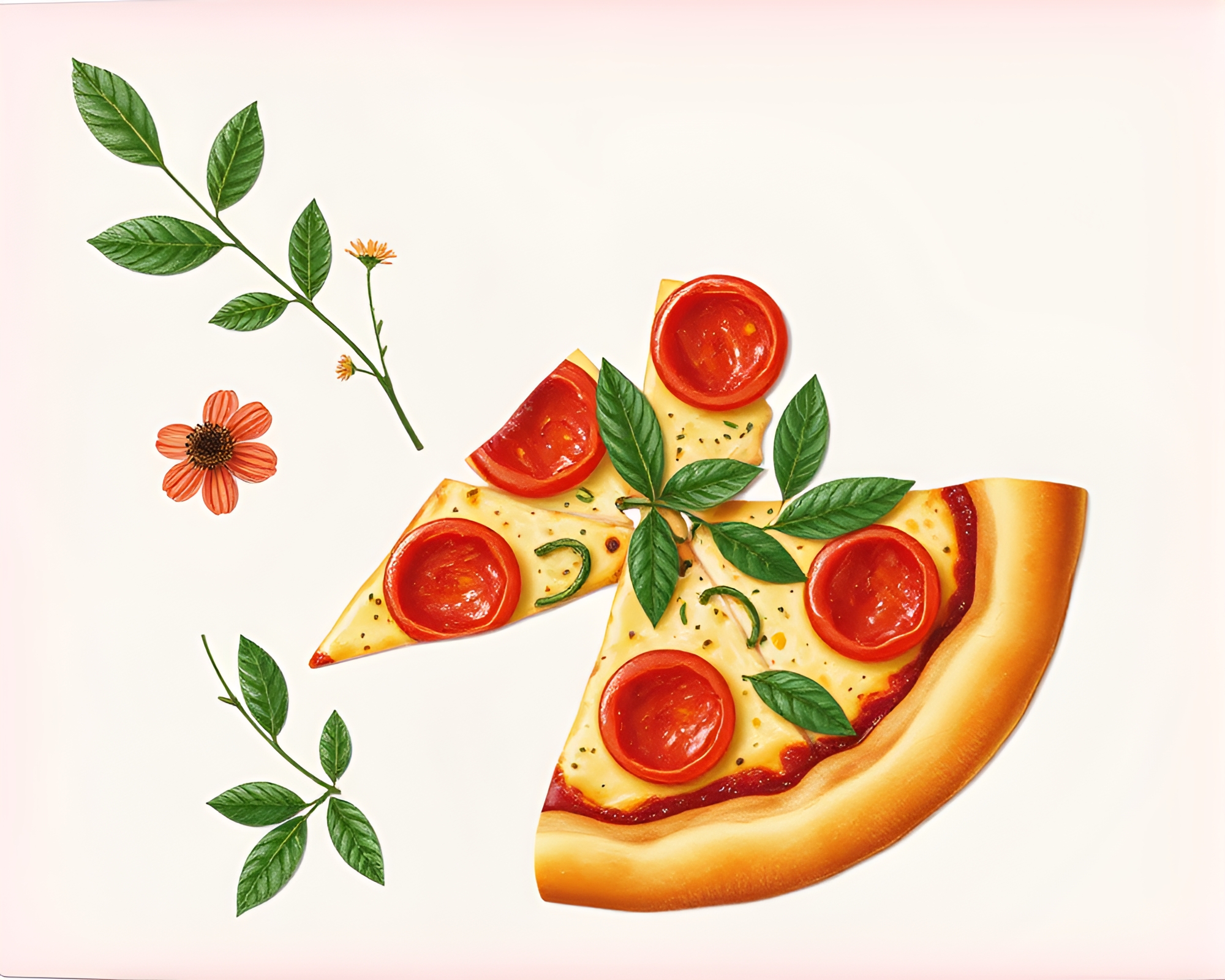 Pizza Slice Botanical Collage Cutouts Composition – free AI stock image