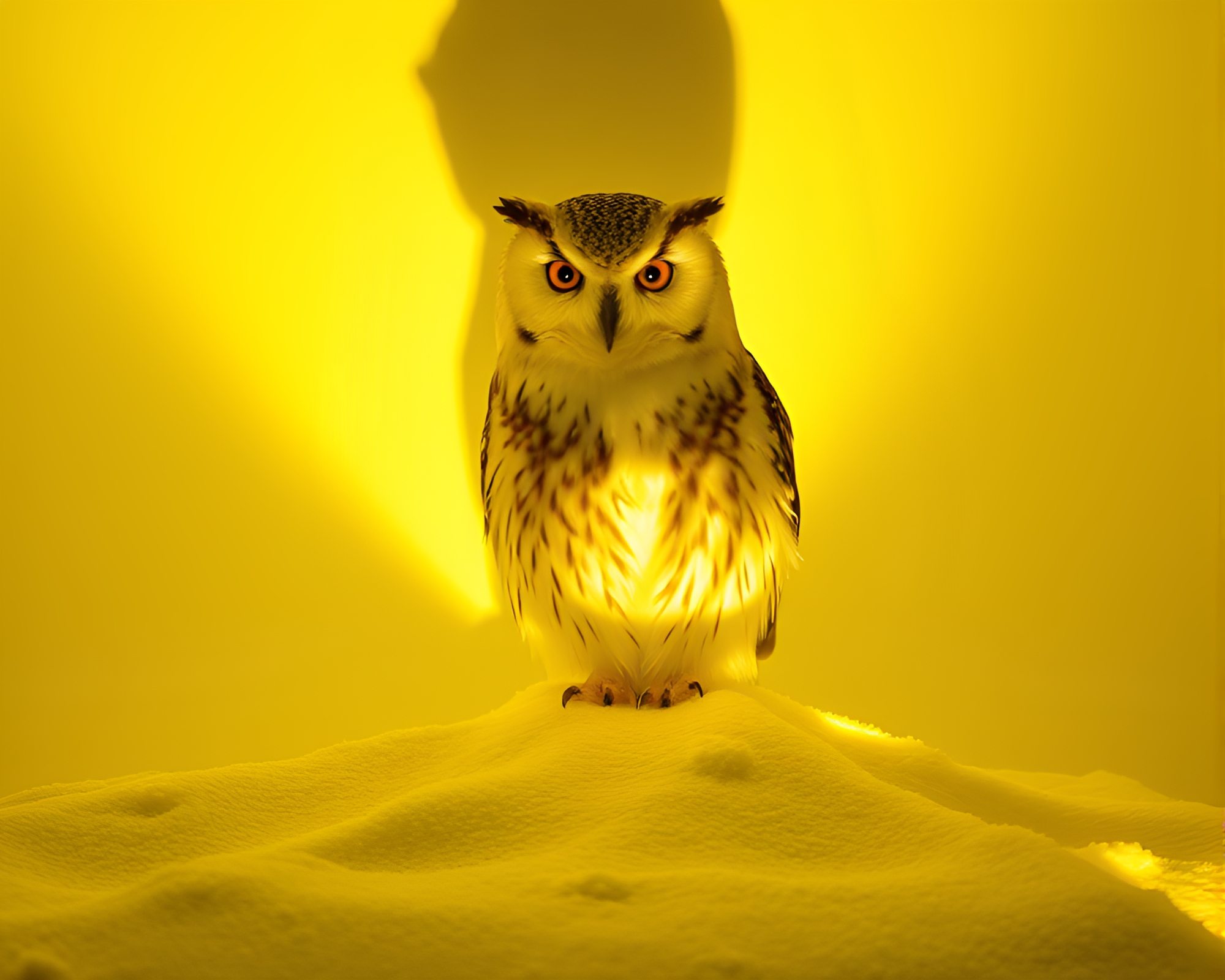 Snowy Owl in Lemon Yellow Light Shadow Stencil – free AI stock image