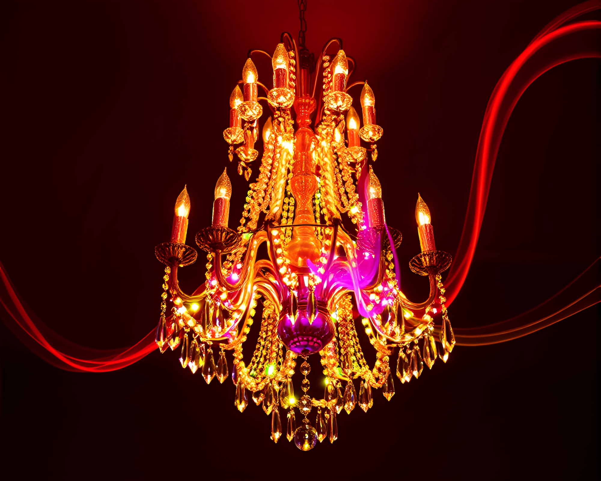 Ethereal Chandelier Light Trails Impasto Art – free AI stock image