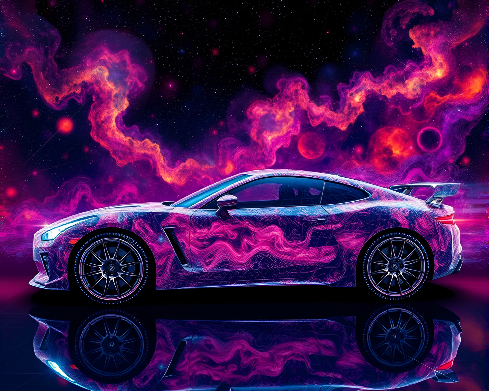 Futuristic Hover Car in Cosmic Algorithmic Composition – free AI stock image