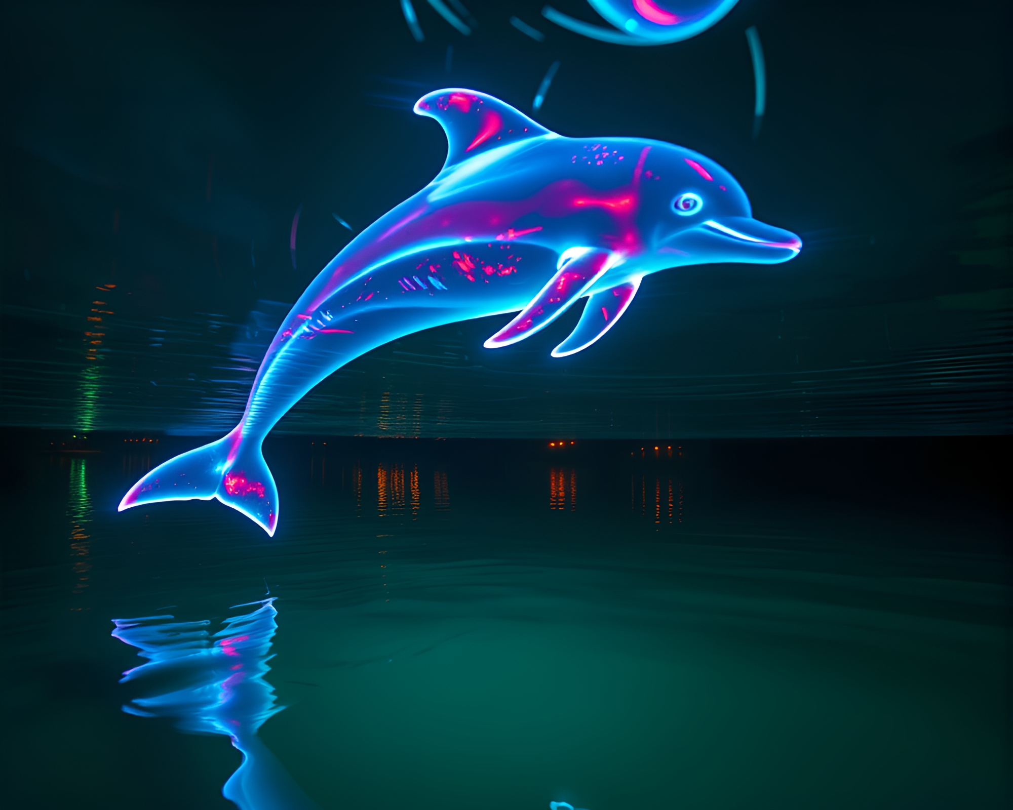Neon Double Exposure: Amazon River Dolphin Hologram – free AI stock image