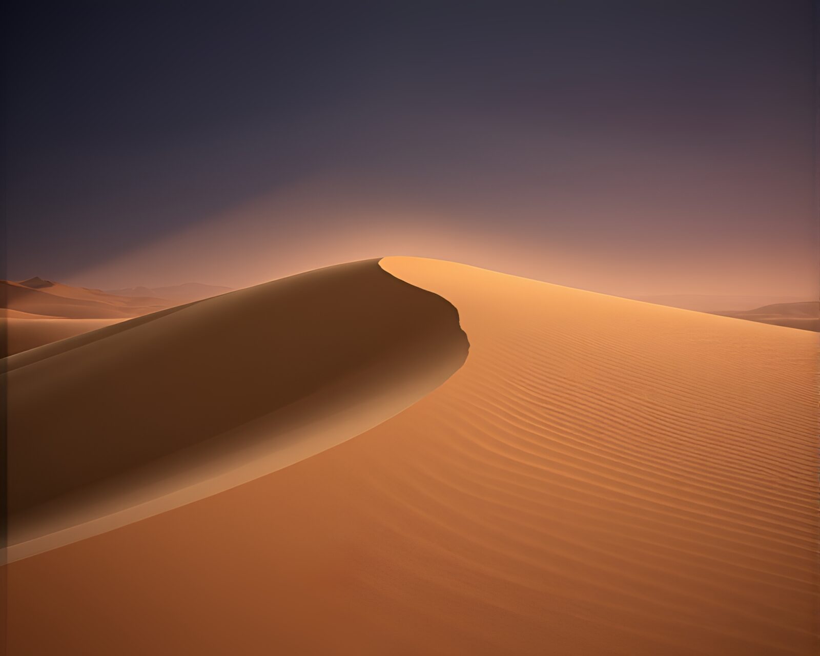 Blurred streaks of light over futuristic sand dunes at night