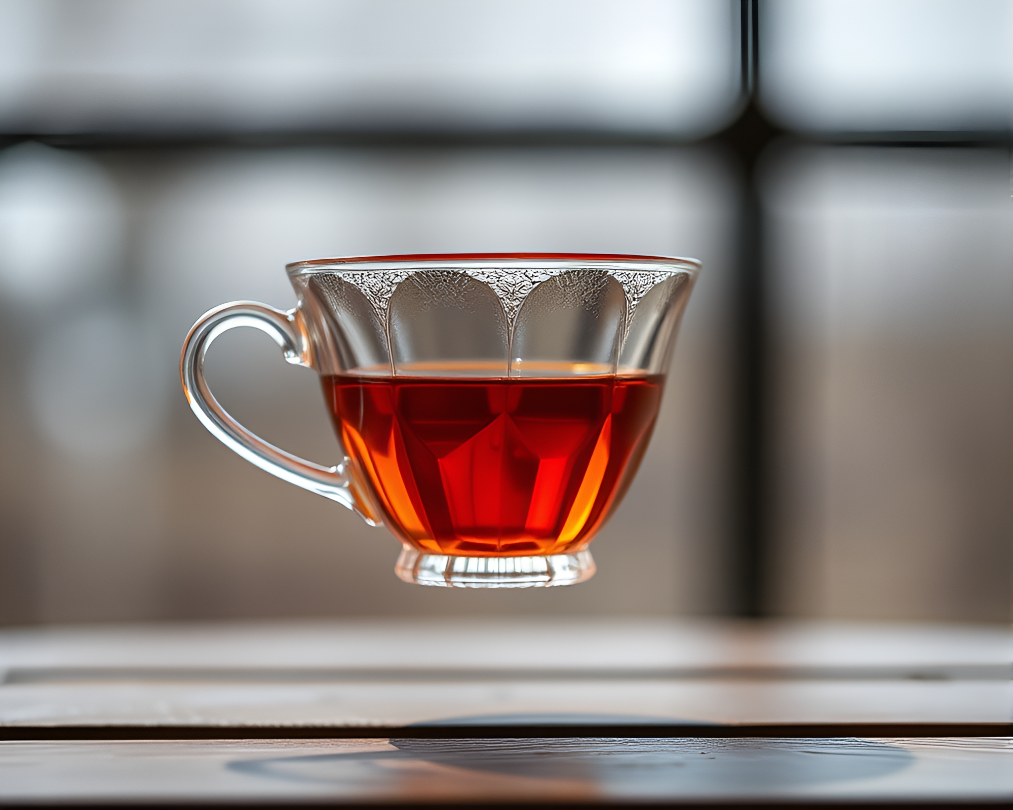 Ethereal Floating Tea Cup in Origami Style Pan Motion Blur – free AI stock image