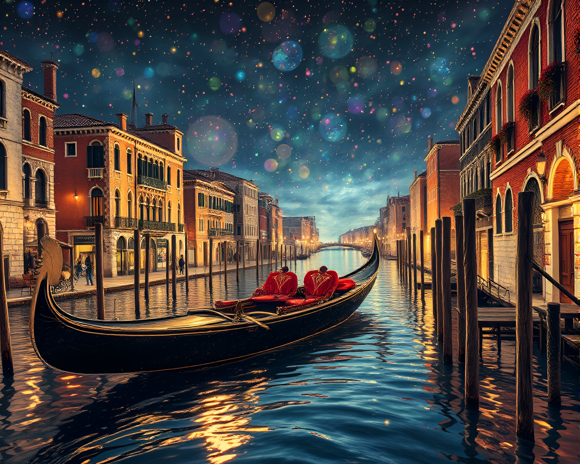 Glowing Venetian Gondola with Holographic Sheen – free AI stock image