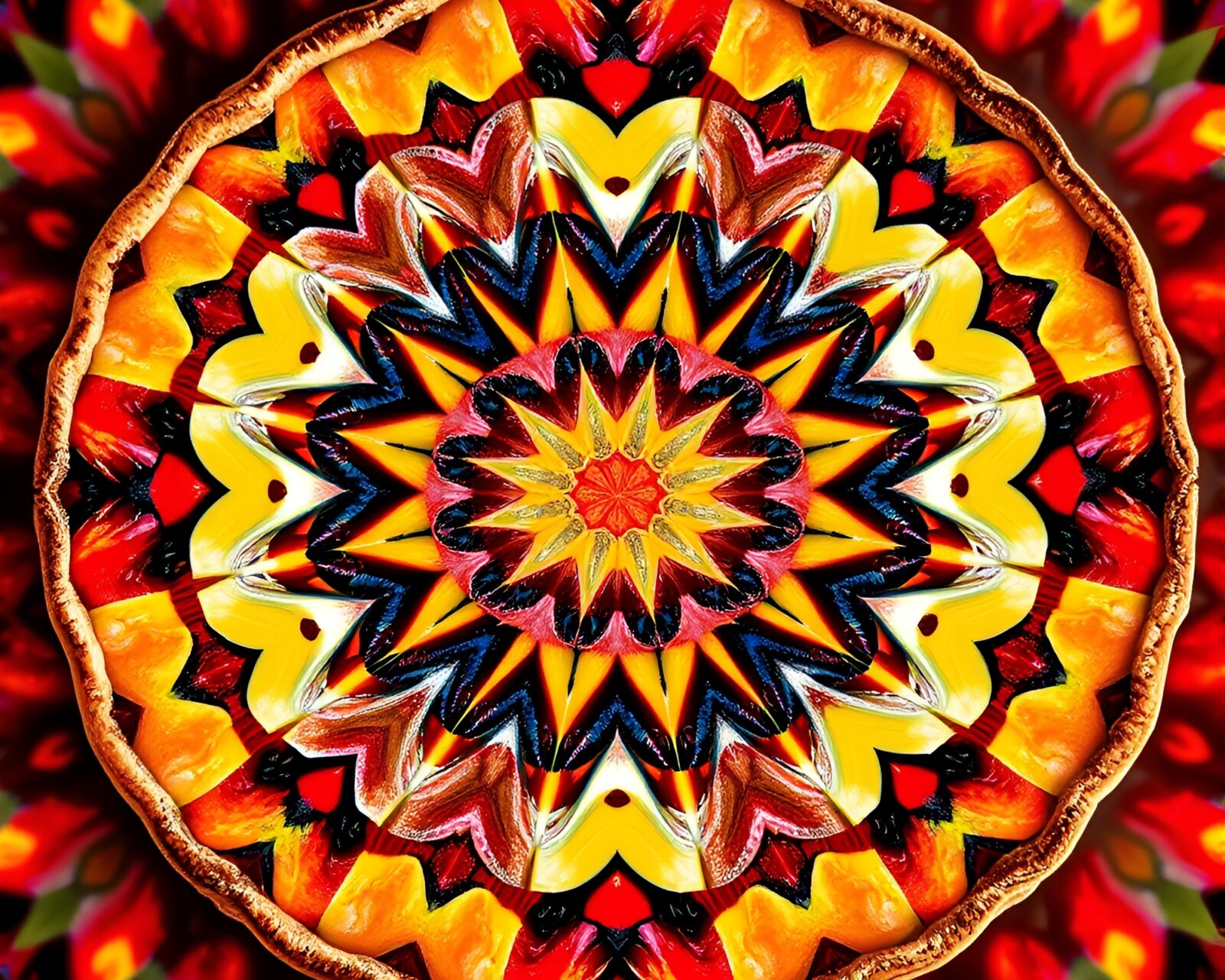 Colorful fruit tart fractal art with glitchy colors