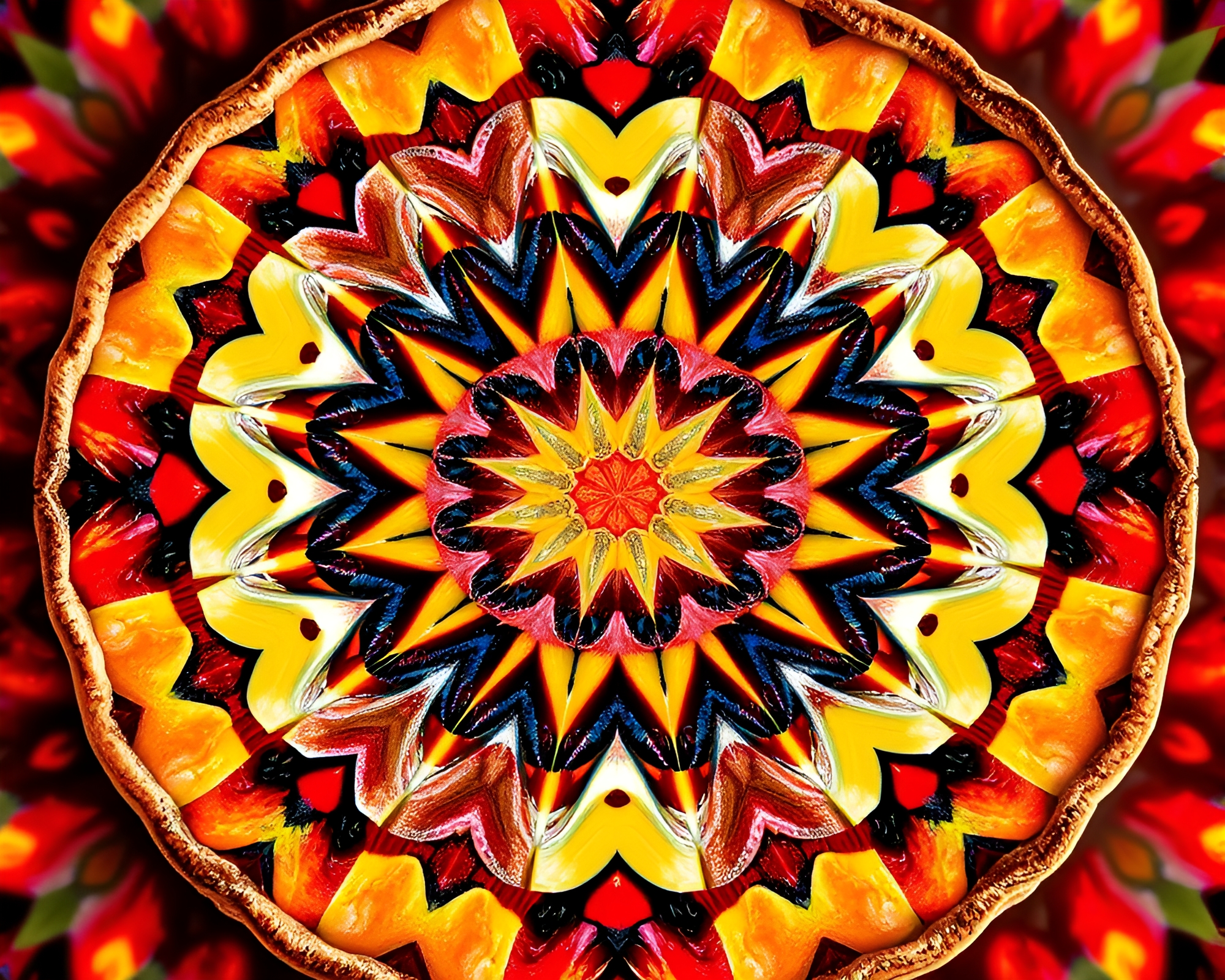 Glitchy Fruit Tart Sgraffito Kaleidoscope Art – free AI stock image