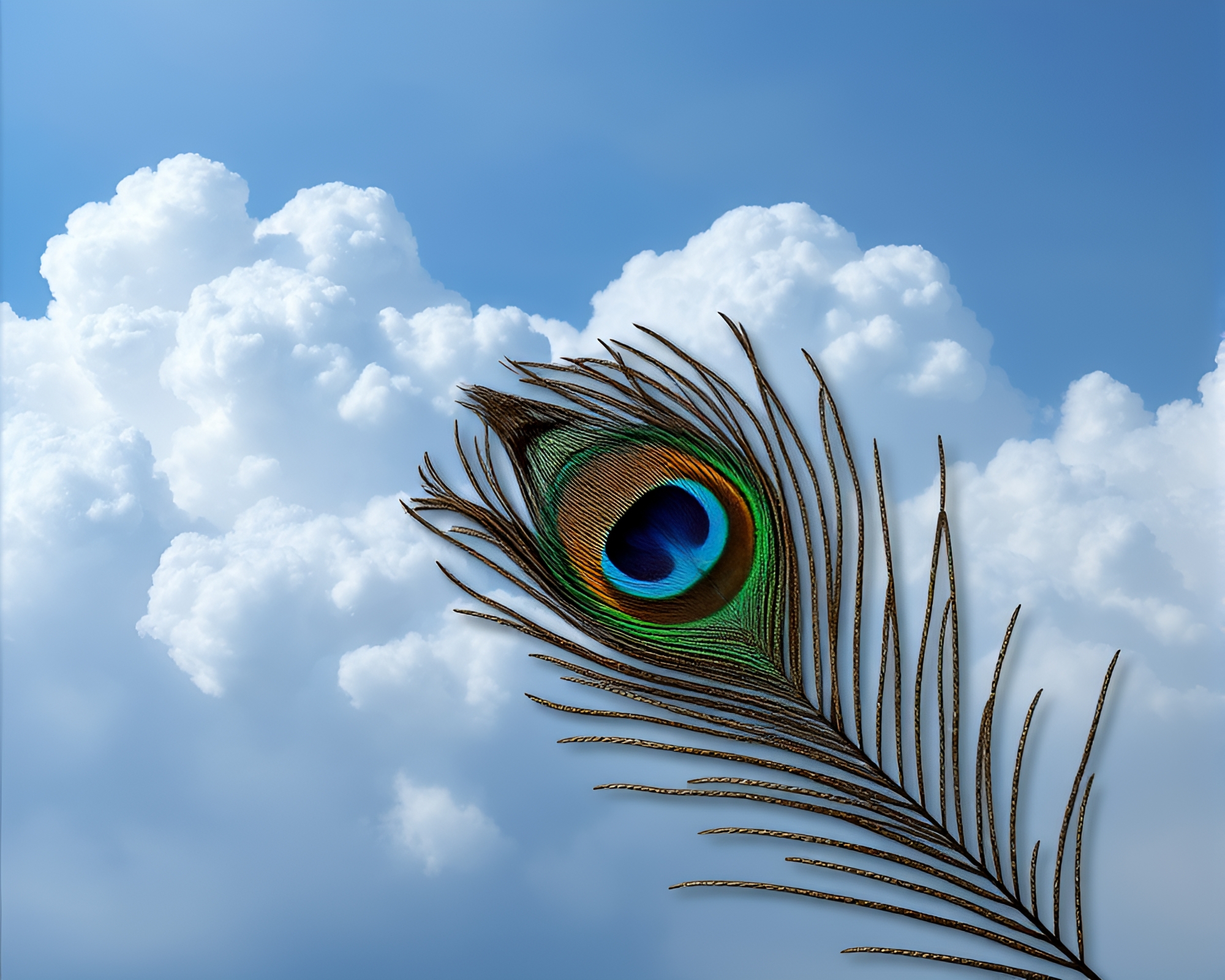 Iridescent Peacock Feather Cloud Formation – free AI stock image