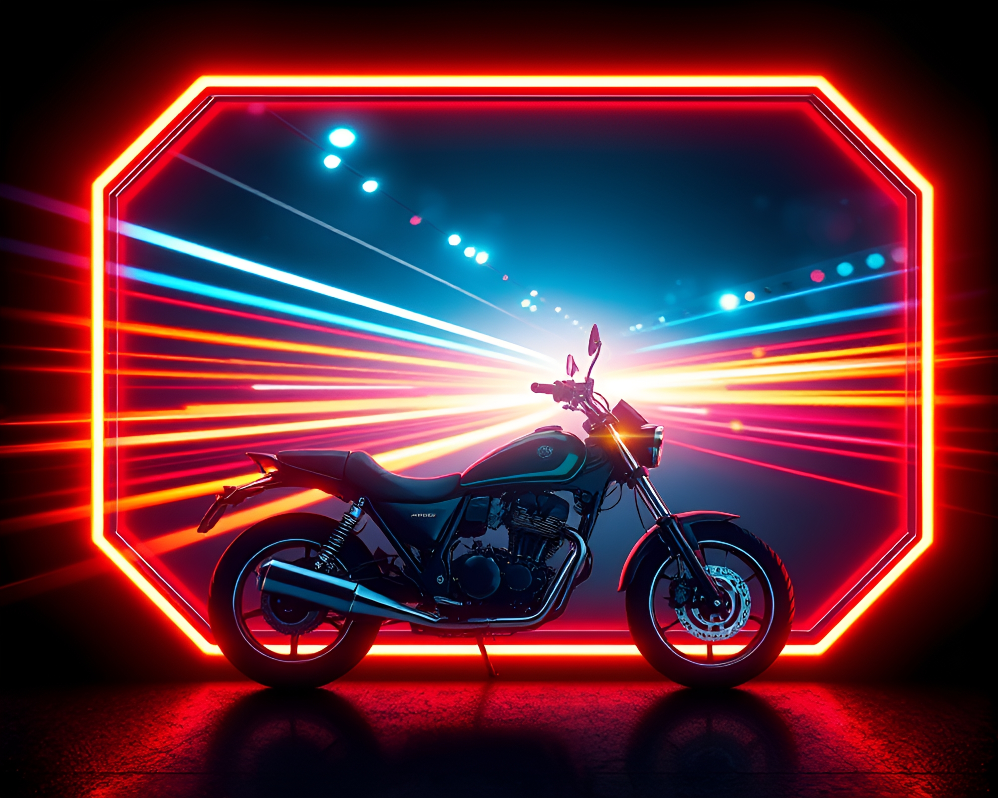Neon Motorcycle Chase Through Cartoon Cityscape – free AI stock image