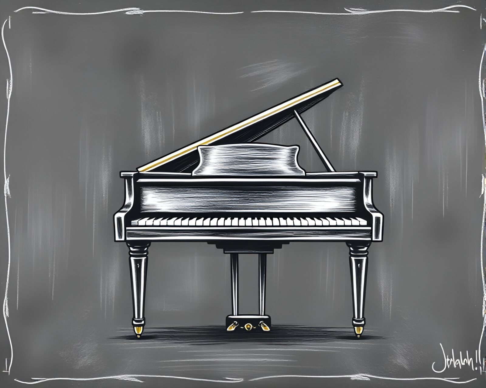 Asymmetrical balance with piano theme on complementary chalkboard