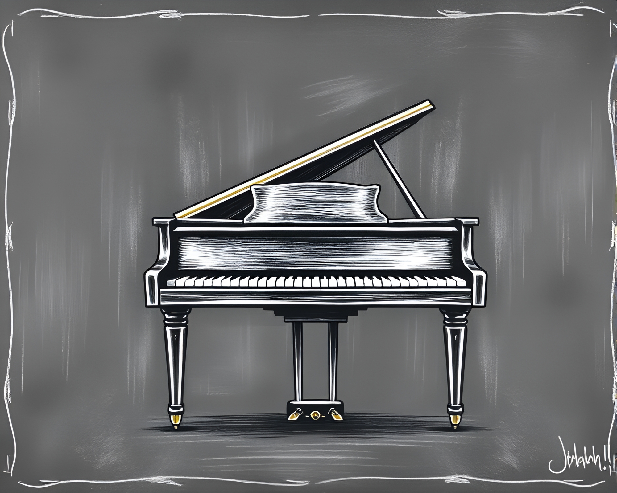 Eccentric Piano Chalkboard Drawing with Unique Lighting – free AI stock image