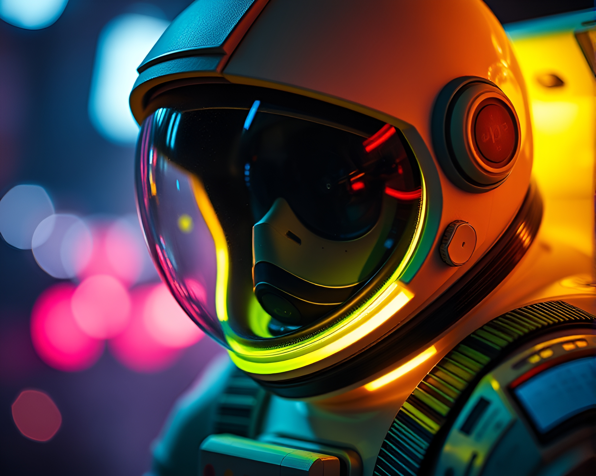 Fluorescent Astronaut in Dystopian Macro Detail – free AI stock image