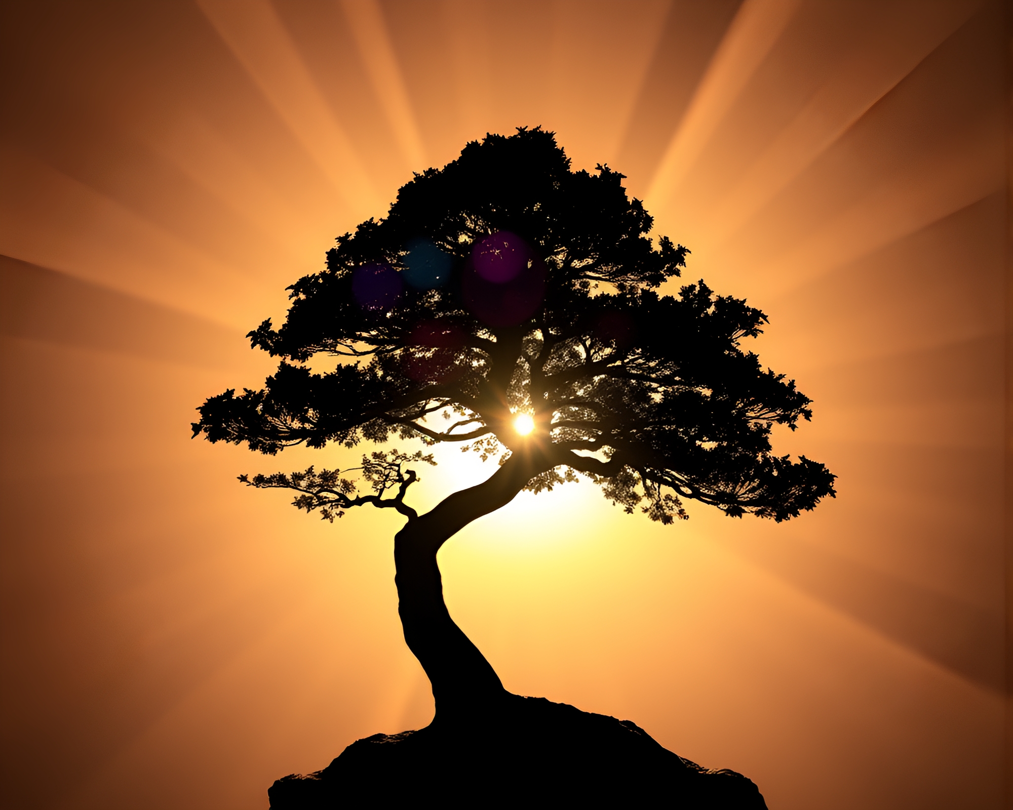 Sunburst Bonsai Tree Pop Art Composition – free AI stock image