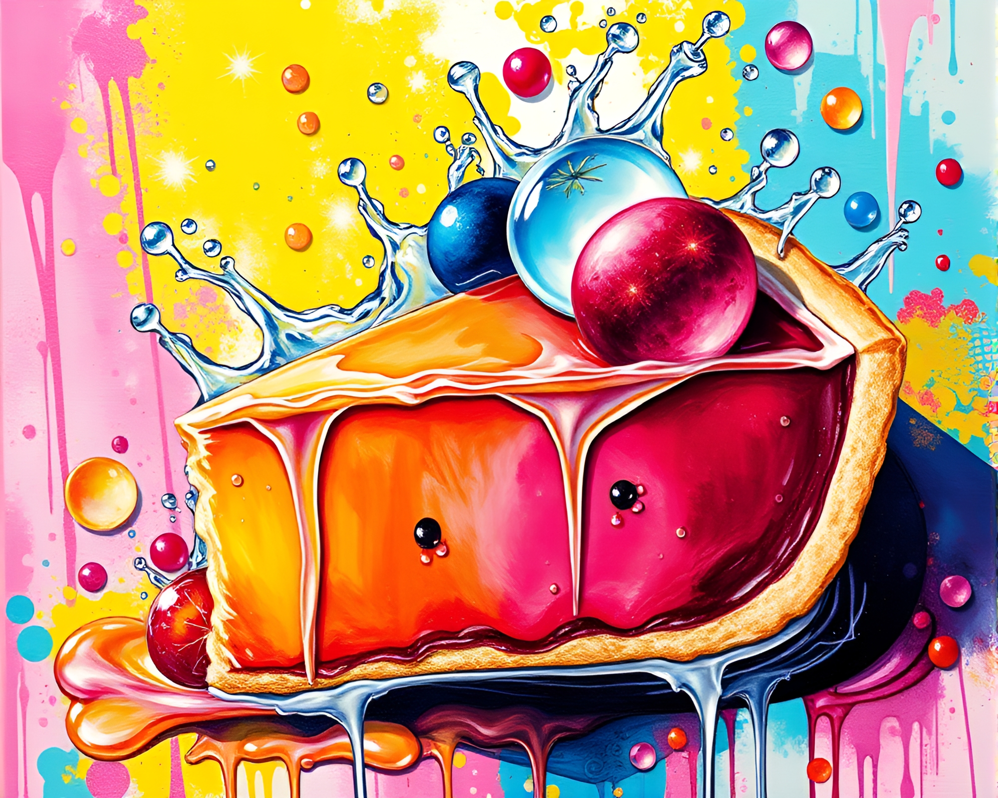 Pastel Pop Art Fruit Tart Water Distortion – free AI stock image