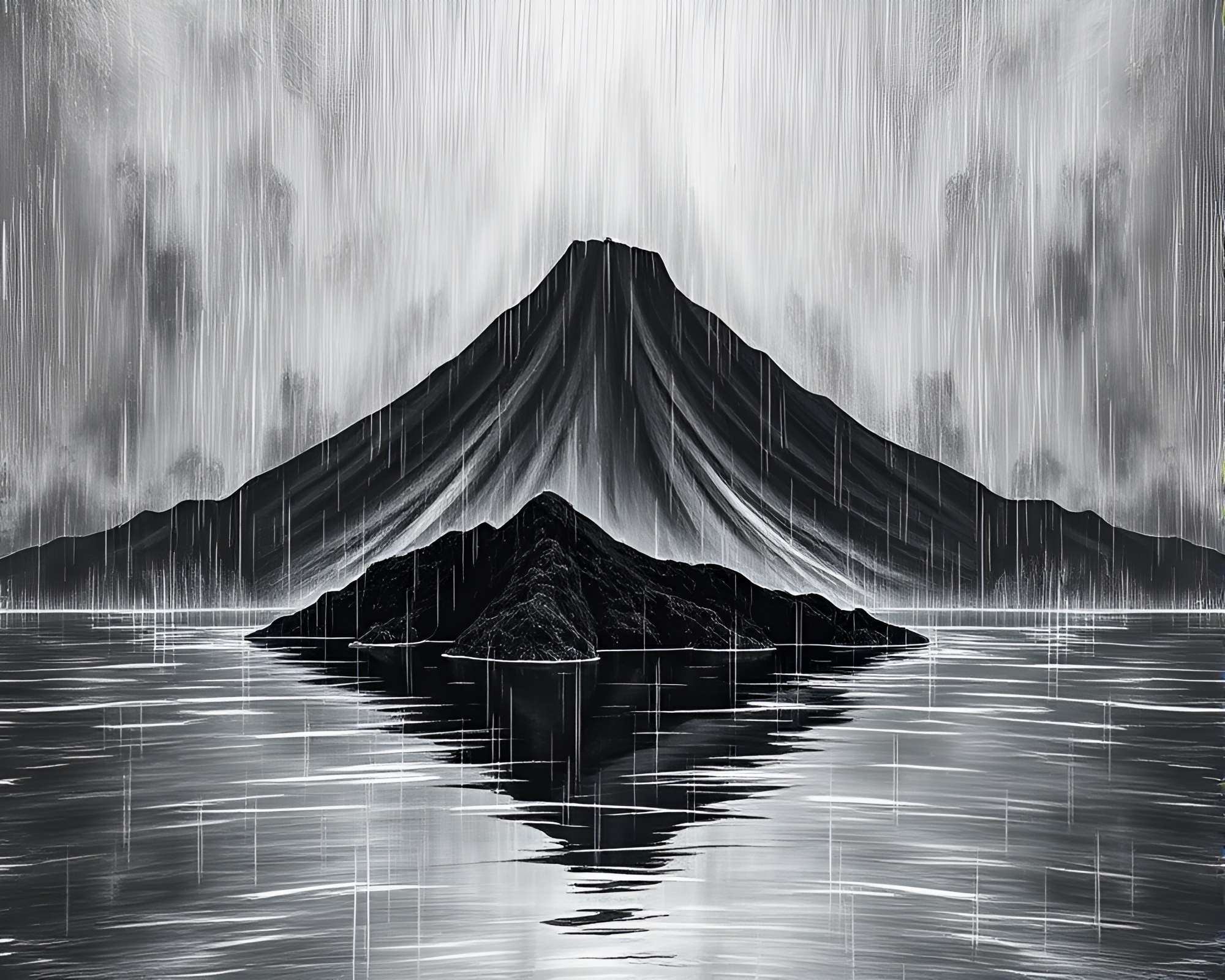 Sprocket Rainfall on Volcanic Chalkboard Isle – free AI stock image