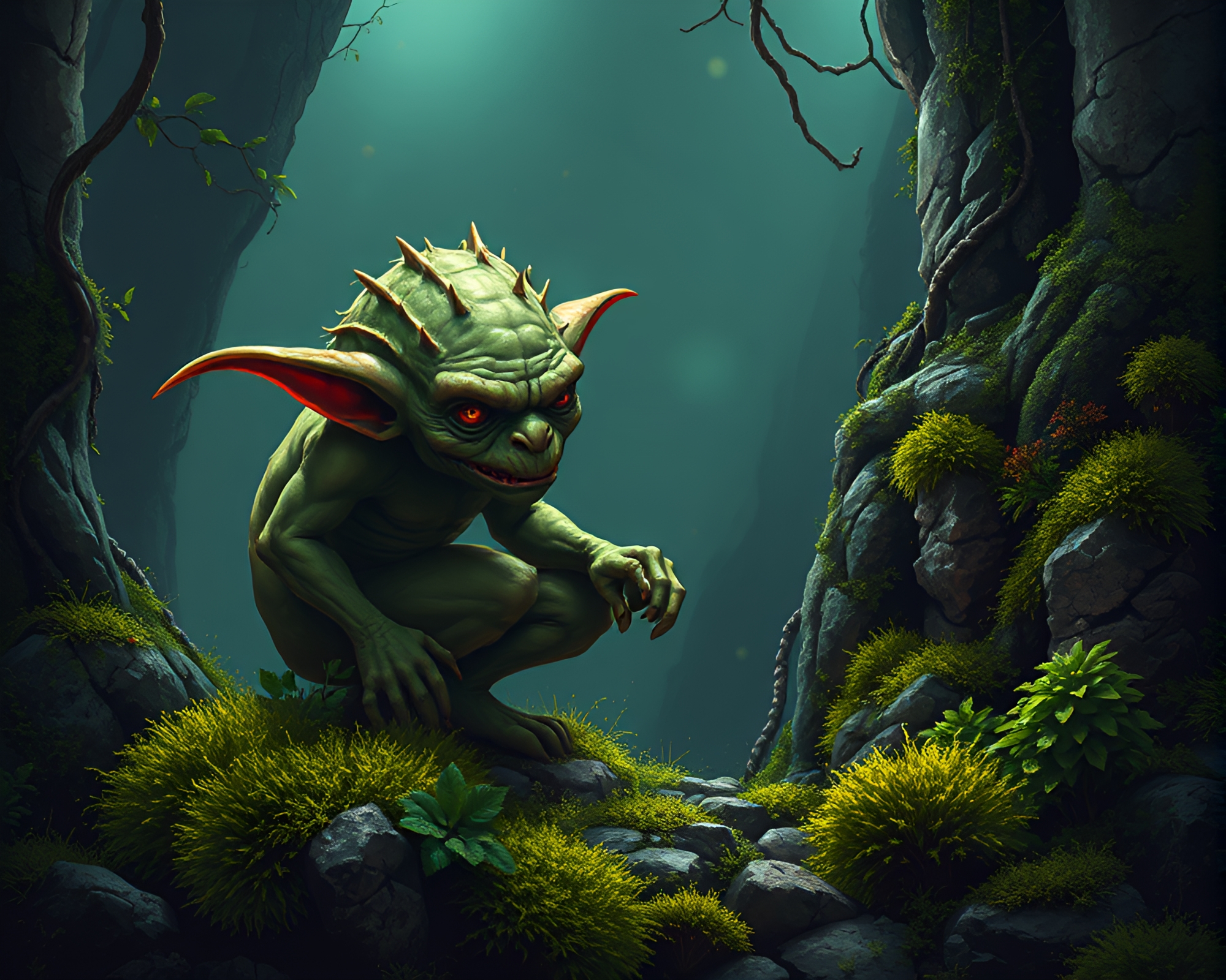 Enchanted Goblin Lair with Mossy Overgrowth Pixel Art – free AI stock image