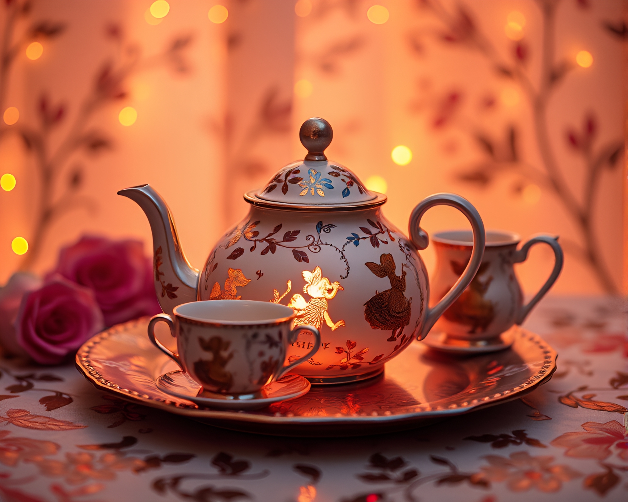 Foil Stamped Alice in Wonderland Tea Set Data Visualization – free AI stock image